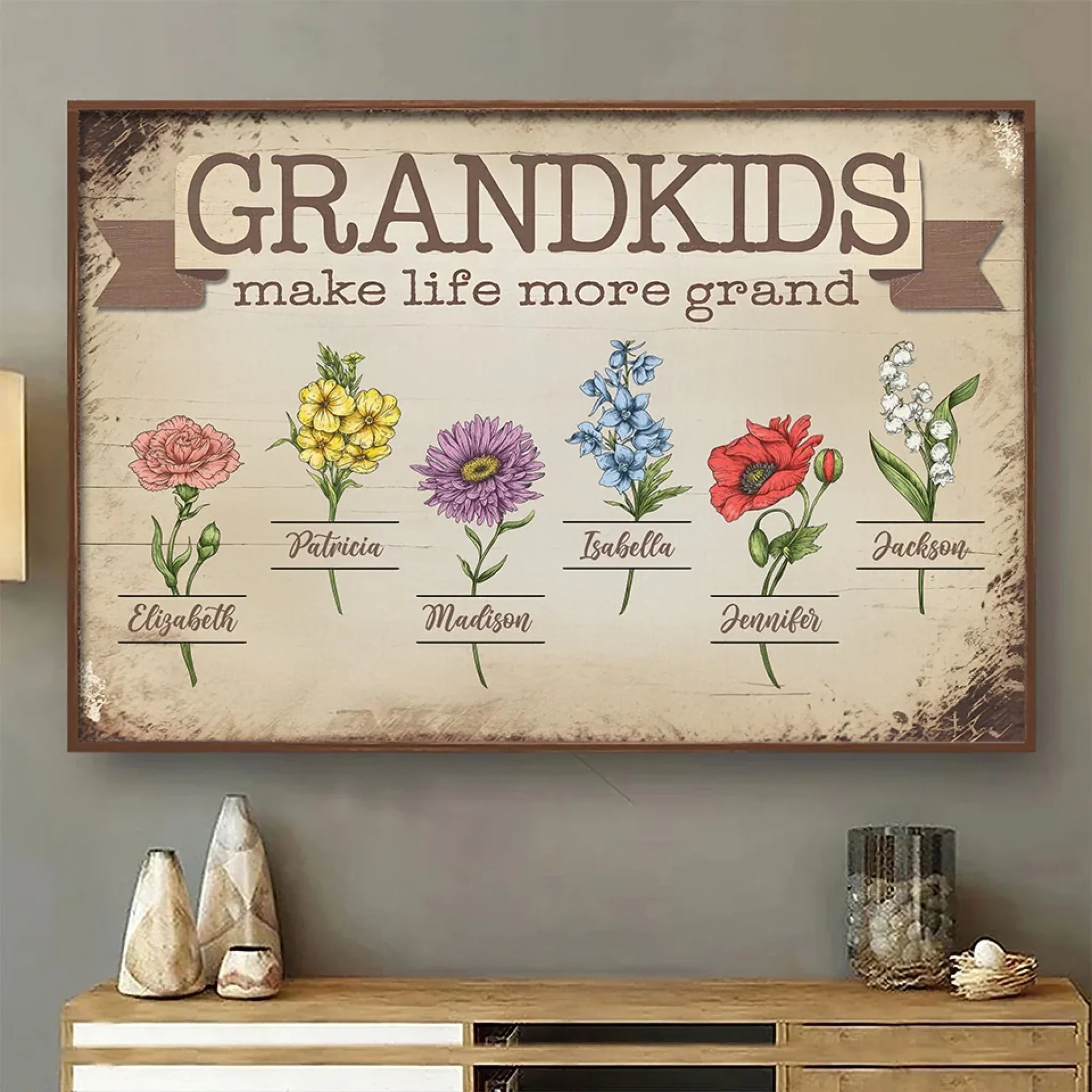 Made Grand By My Grandkids - Family Personalized Custom Horizontal Poster - Gift For Mom, Grandma