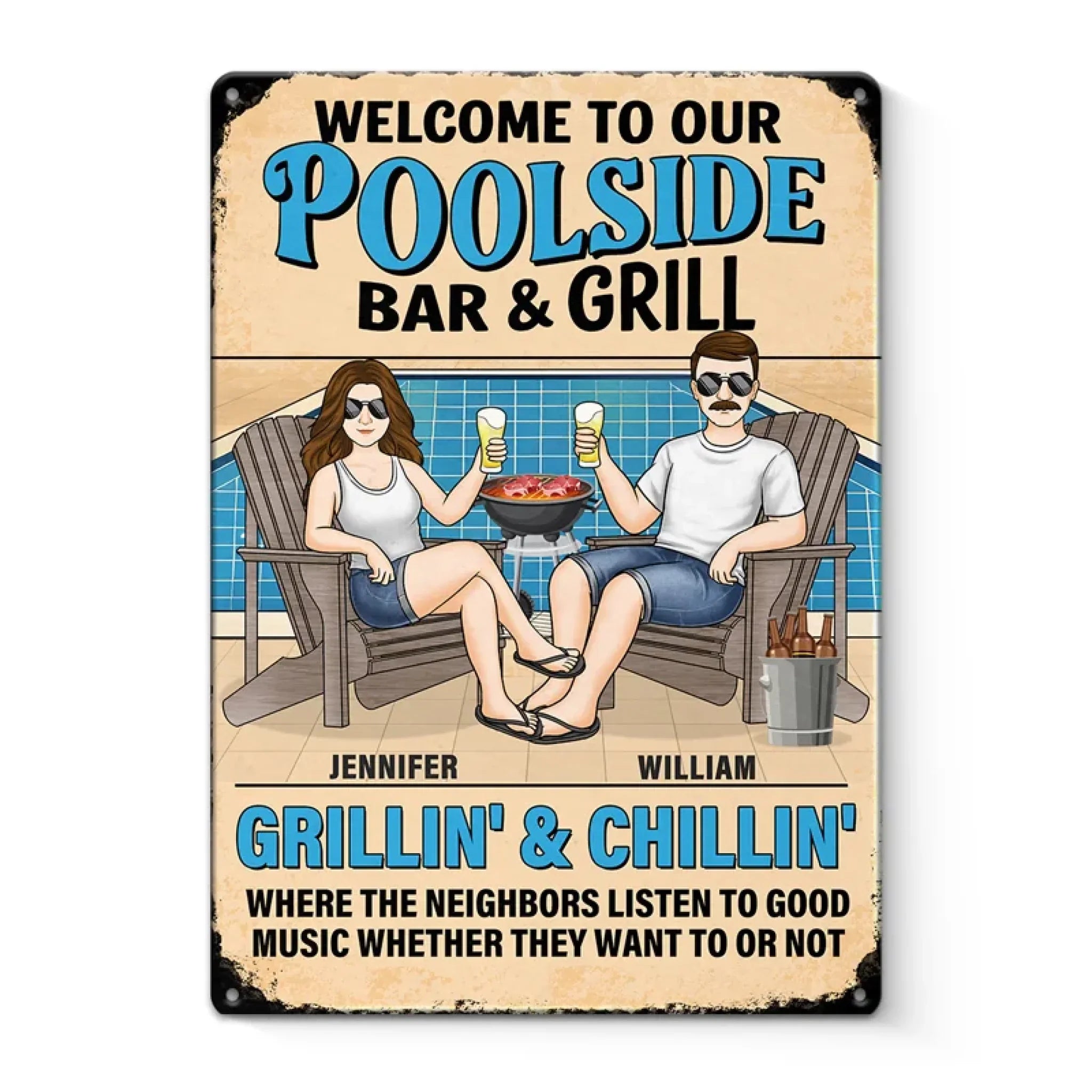 Sizzling Love, Just Like The Grill - Couple Personalized Custom Home Decor Metal Sign - Gift For Yourself, Husband Wife, Best Friends, Family Members