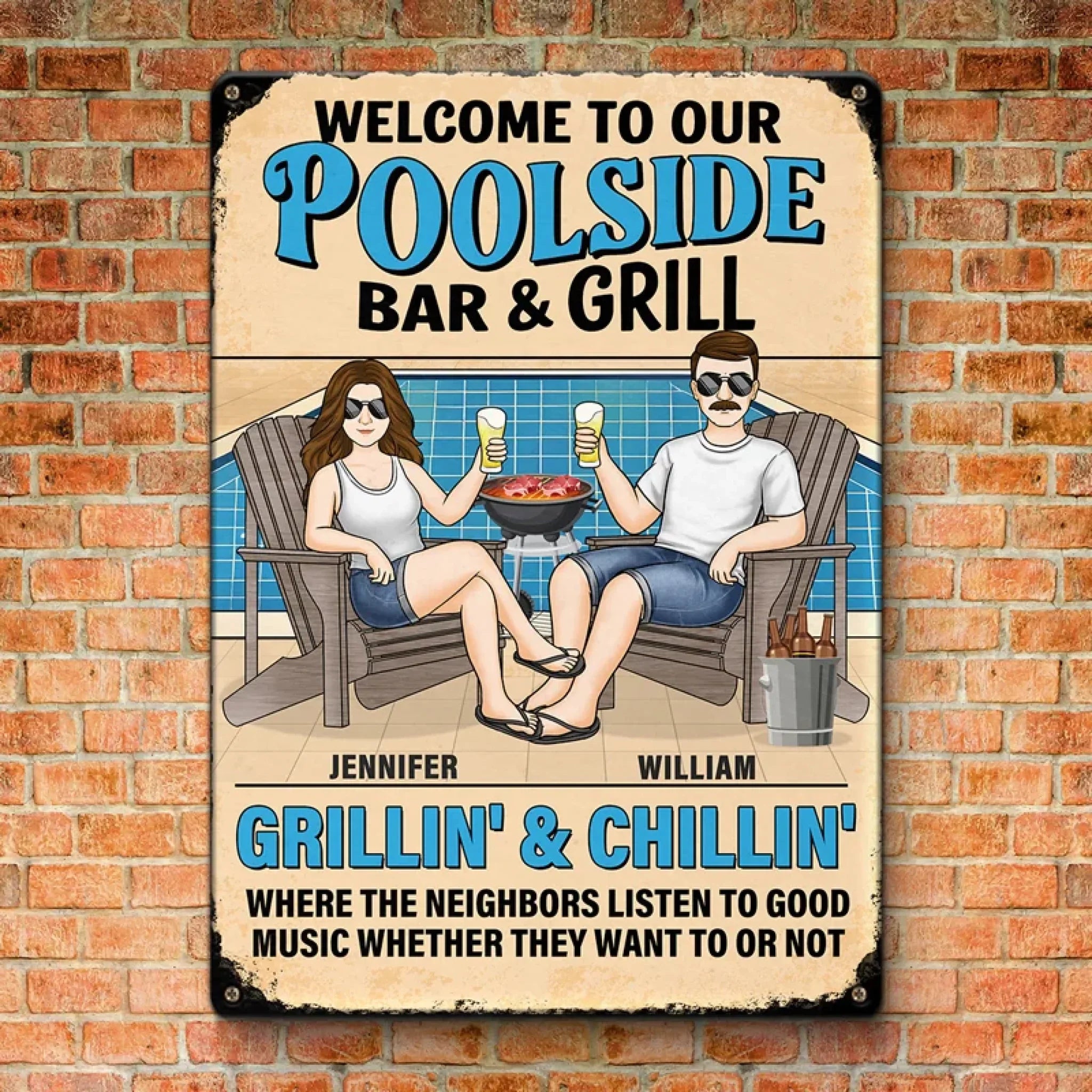Sizzling Love, Just Like The Grill - Couple Personalized Custom Home Decor Metal Sign - Gift For Yourself, Husband Wife, Best Friends, Family Members