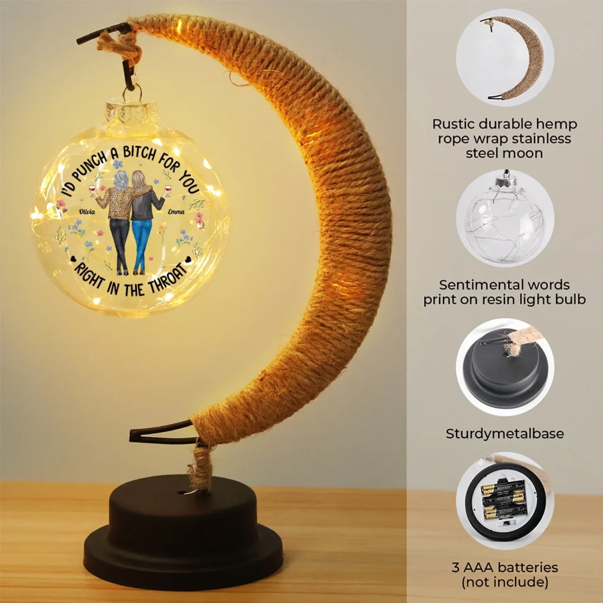 Partners In Crime And Chaos - Bestie Personalized Custom Moon Lamp Light - Gift For Best Friends, BFF, Sisters
