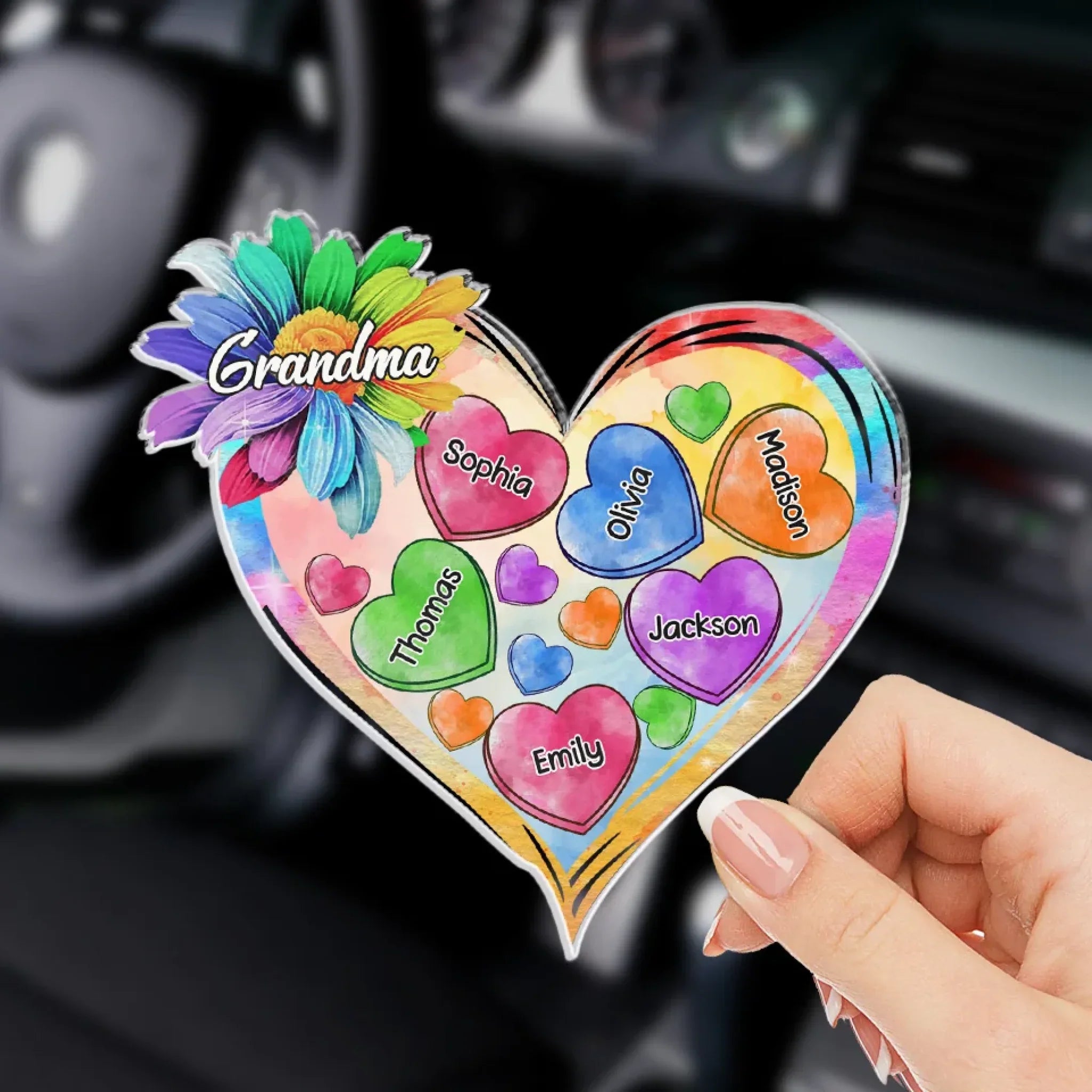 A Grandma Is Warm Hugs And Sweet Memories - Family Personalized Custom Car Visor Clip - Gift For Mom, Grandma