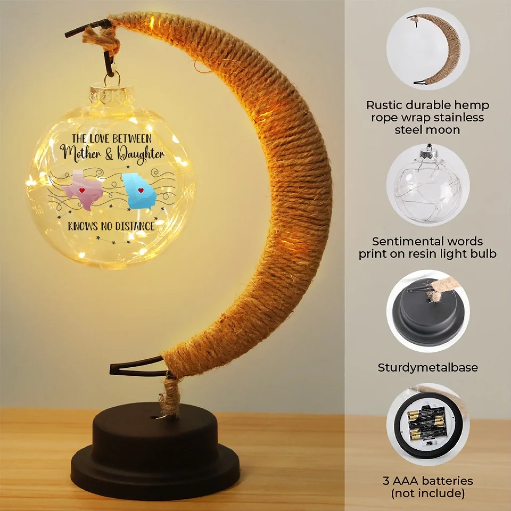 A Mother And Daughter’s Bond Knows No Distance - Family Personalized Custom Moon Lamp Light - Gift For Mom, Daughter