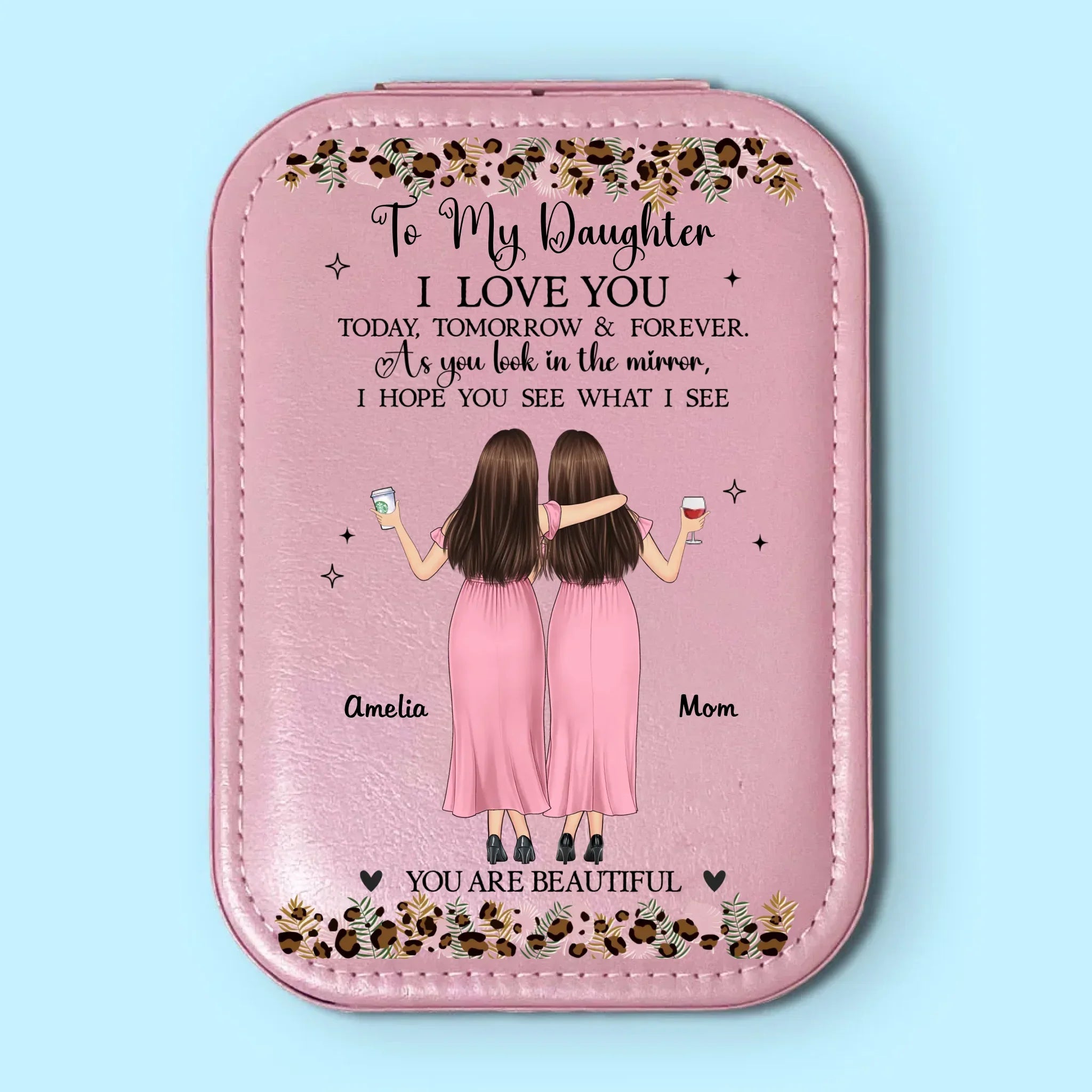 To My Daughter - Family Personalized Custom Jewelry Box LED Makeup - Gift For Mom, Daughter