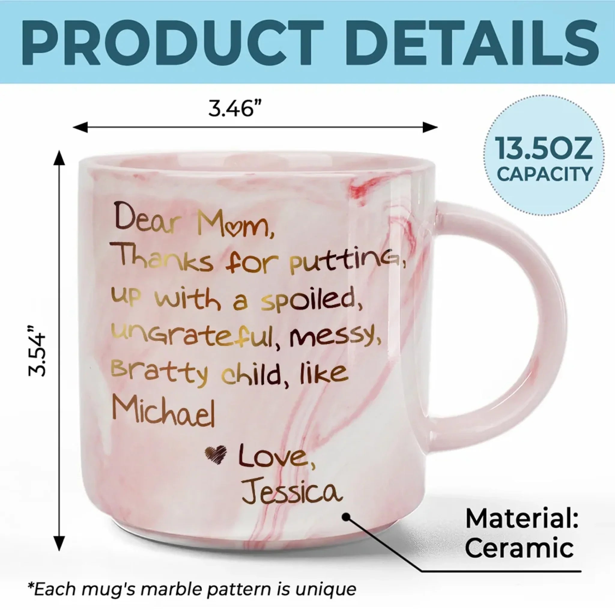 A Big Thank You, Mom - Family Personalized Custom Marble Mug - Gift For Mom, Grandma