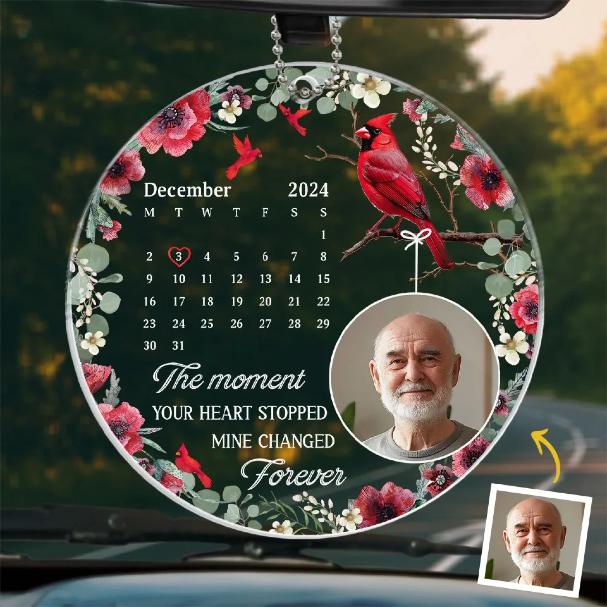 Custom Photo In My Heart, You Live On - Memorial Personalized Custom Car Ornament - Acrylic Custom Shaped - Sympathy Gift For Family Members