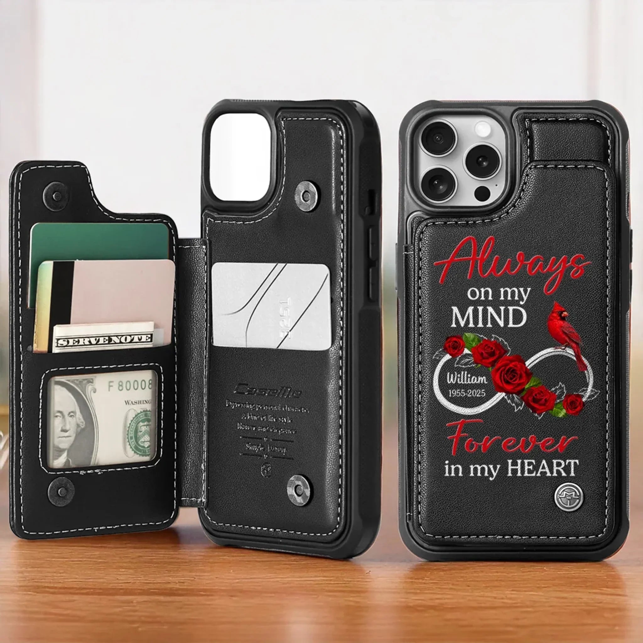 My Heart Carries Your Love - Memorial Personalized Custom Leather Flip Wallet Phone Case - Sympathy Gift For Family Members