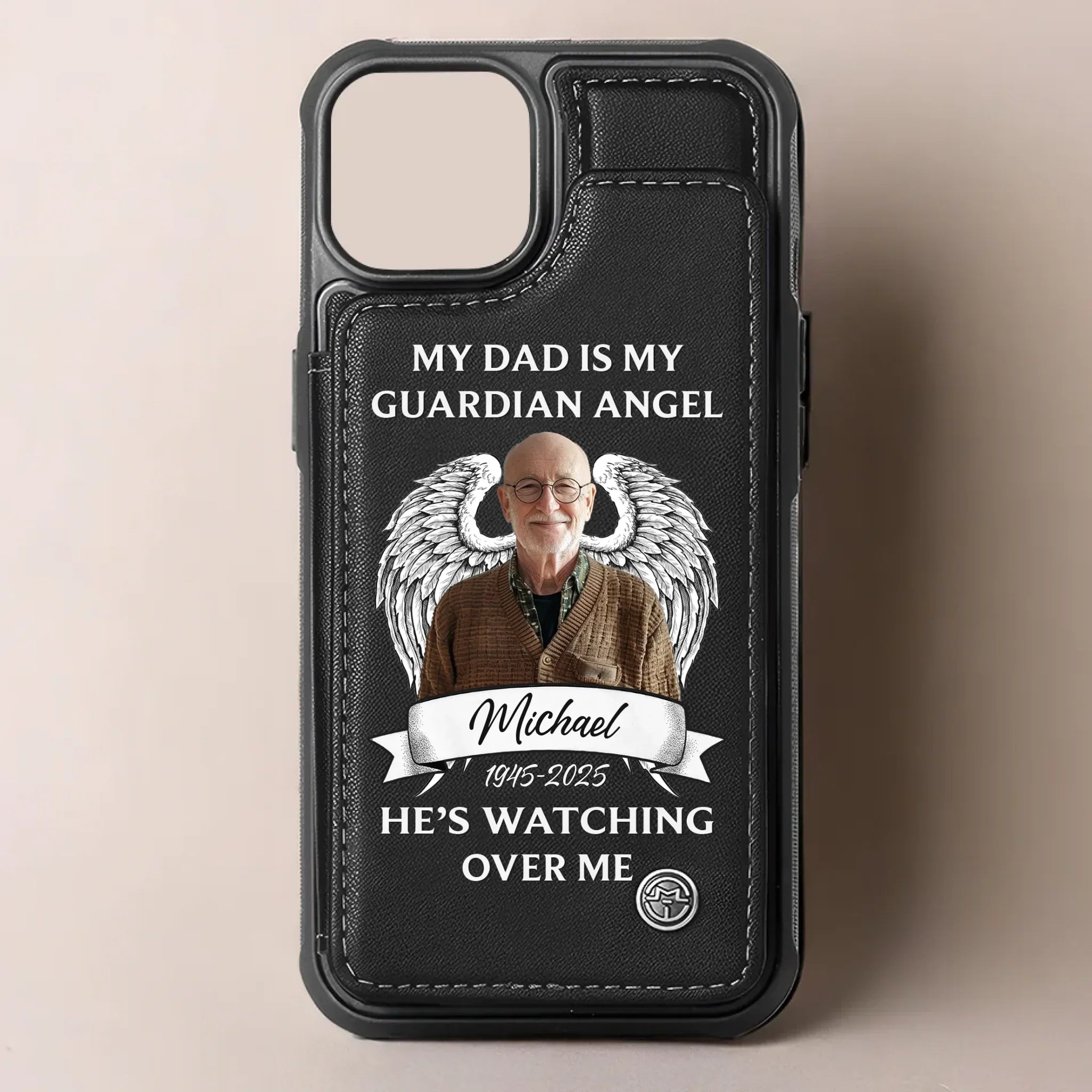 Custom Photo My Dad Is My Guardian Angel - Memorial Personalized Custom Leather Flip Wallet Phone Case - Sympathy Gift For Family Members