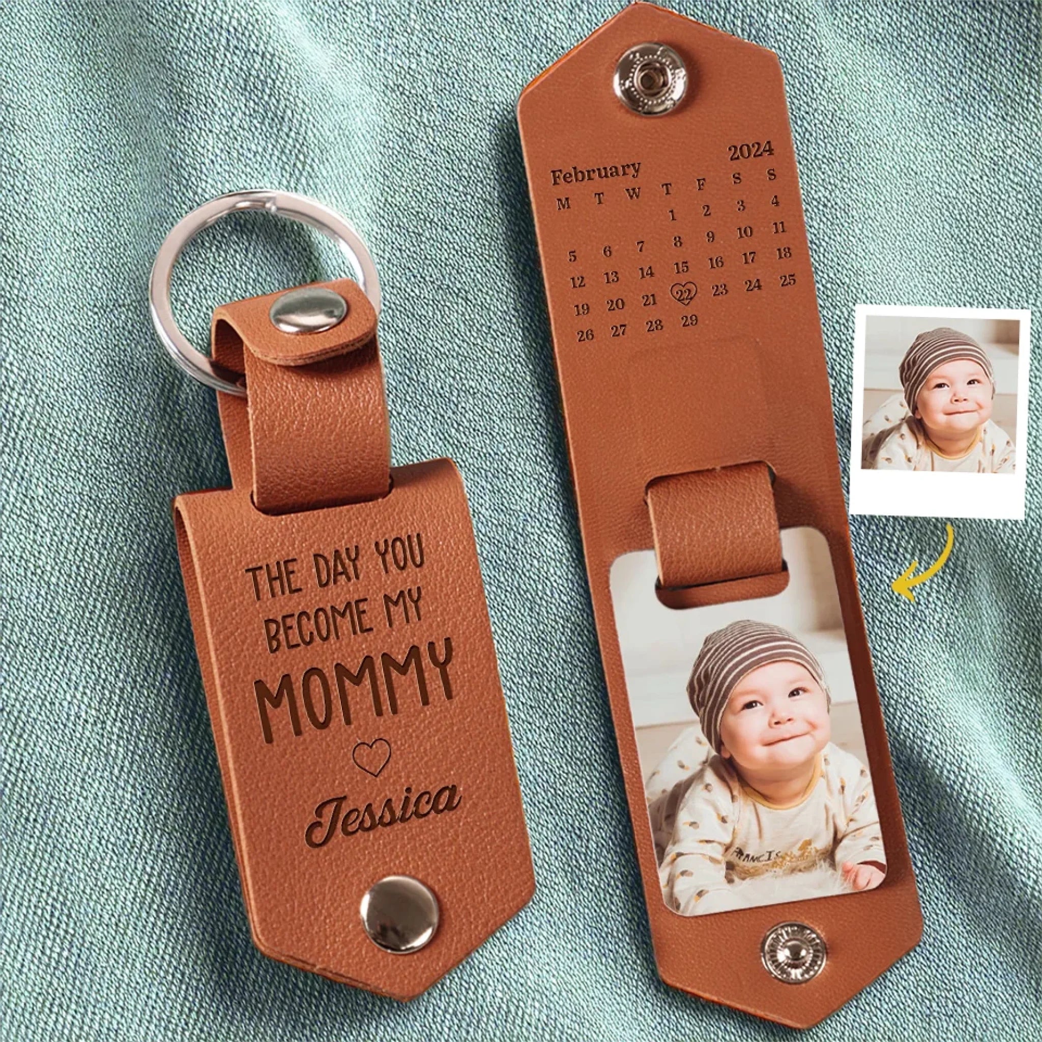 Custom Photo Mommy Is My Forever Hero - Family Personalized Custom Engraved Leather Keychain - Mother's Day, Baby Shower Gift, Gift For First Mom