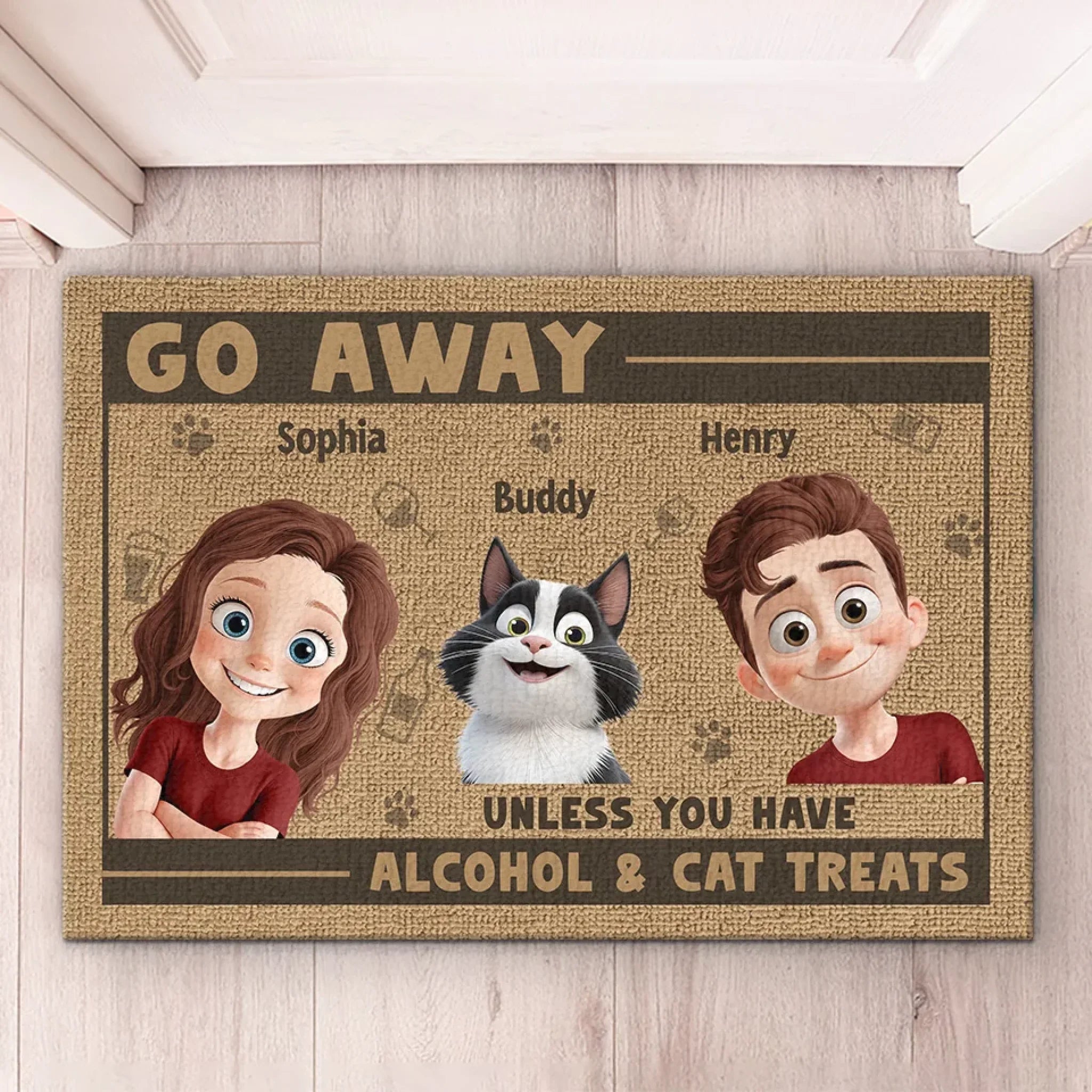 Go Away, Unless You Have Treats For The Boss		- Couple Personalized Custom Home Decor Decorative Mat - House Warming Gift For Husband Wife, Anniversary, Pet Owners, Pet Lovers