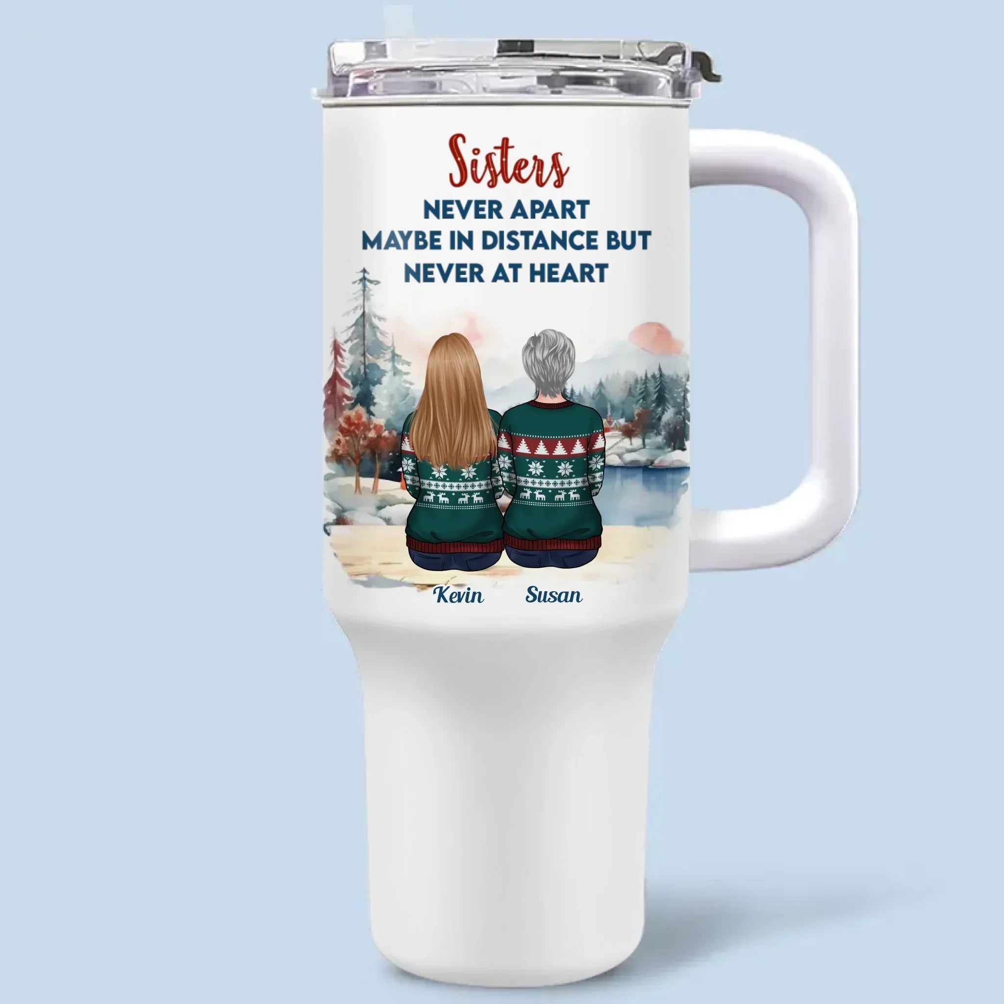Jingle Bells And Sibling Love - Family Personalized Custom 40 Oz Stainless Steel Tumbler With Handle - Christmas Gift For Family Members, Siblings, Brothers, Sisters