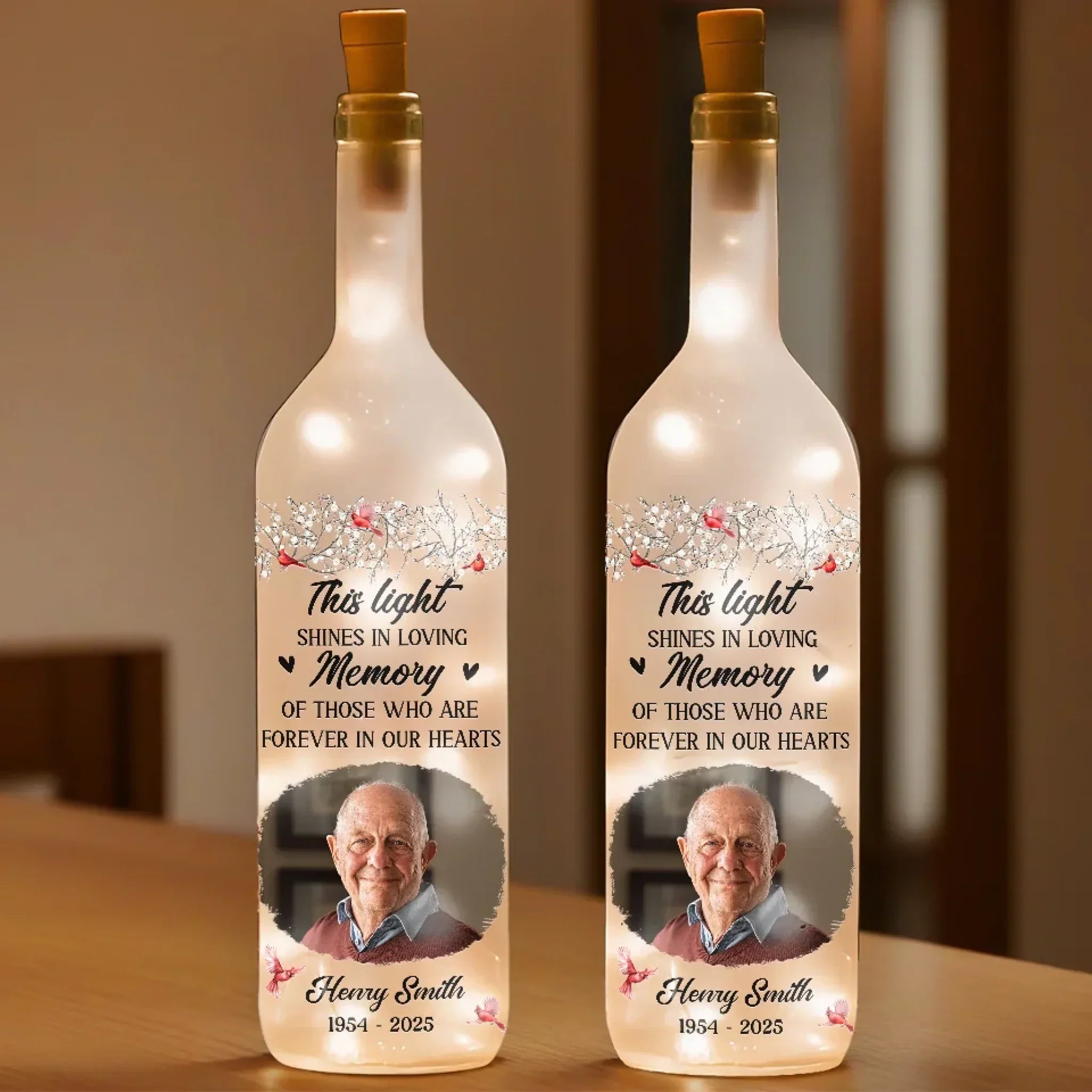 Custom Photo Time Passes, But Love Remains - Memorial Personalized Custom Bottle Lamp - Sympathy Gift For Family Members