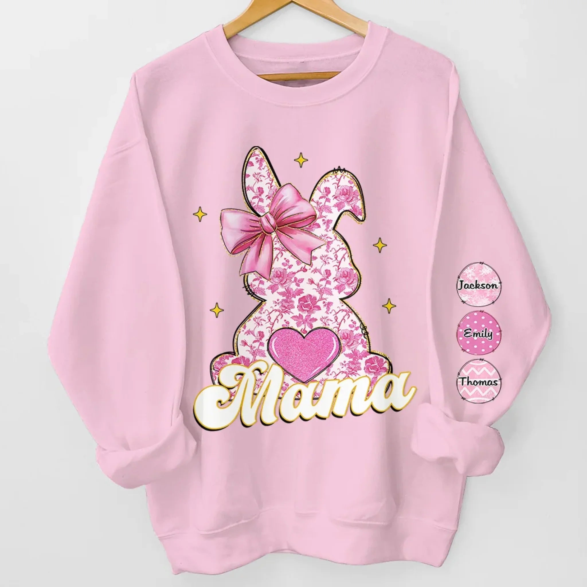 Mama Bunny & Her Little Loves - Family Personalized Custom Unisex Sweatshirt, Hoodie With Design On Sleeve - Easter Gift For Mom, Grandma