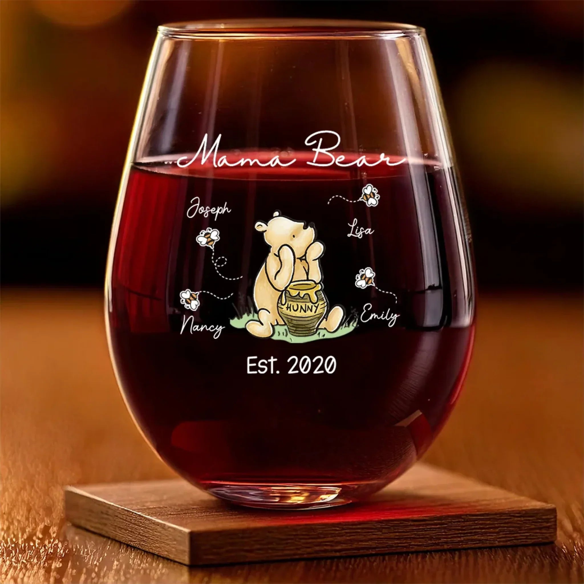 Let Your Love Be As Warm As Her Favorite Drink - Family Personalized Custom Wine Glass - Gift For Mom, Grandma