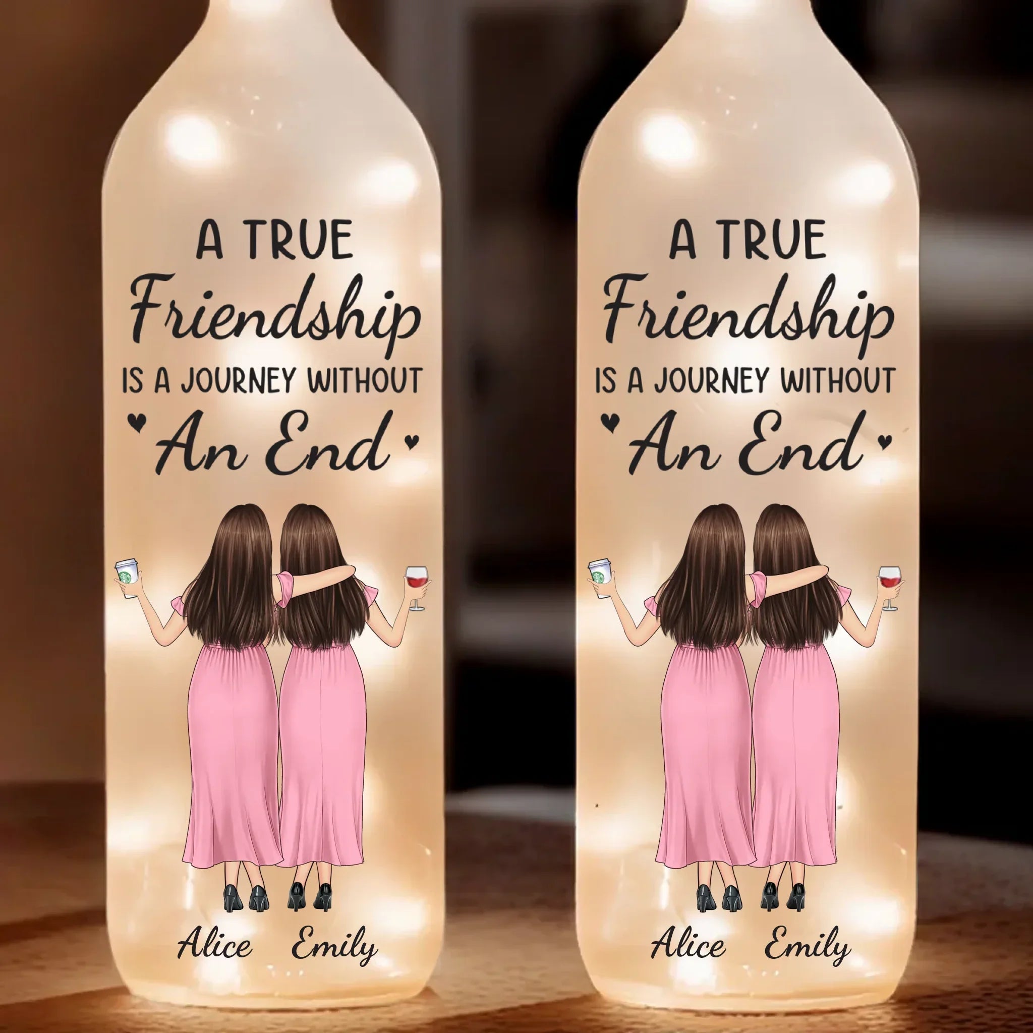 You And Me, Unbreakable - Bestie Personalized Custom Bottle Lamp - Gift For Best Friends, BFF, Sisters