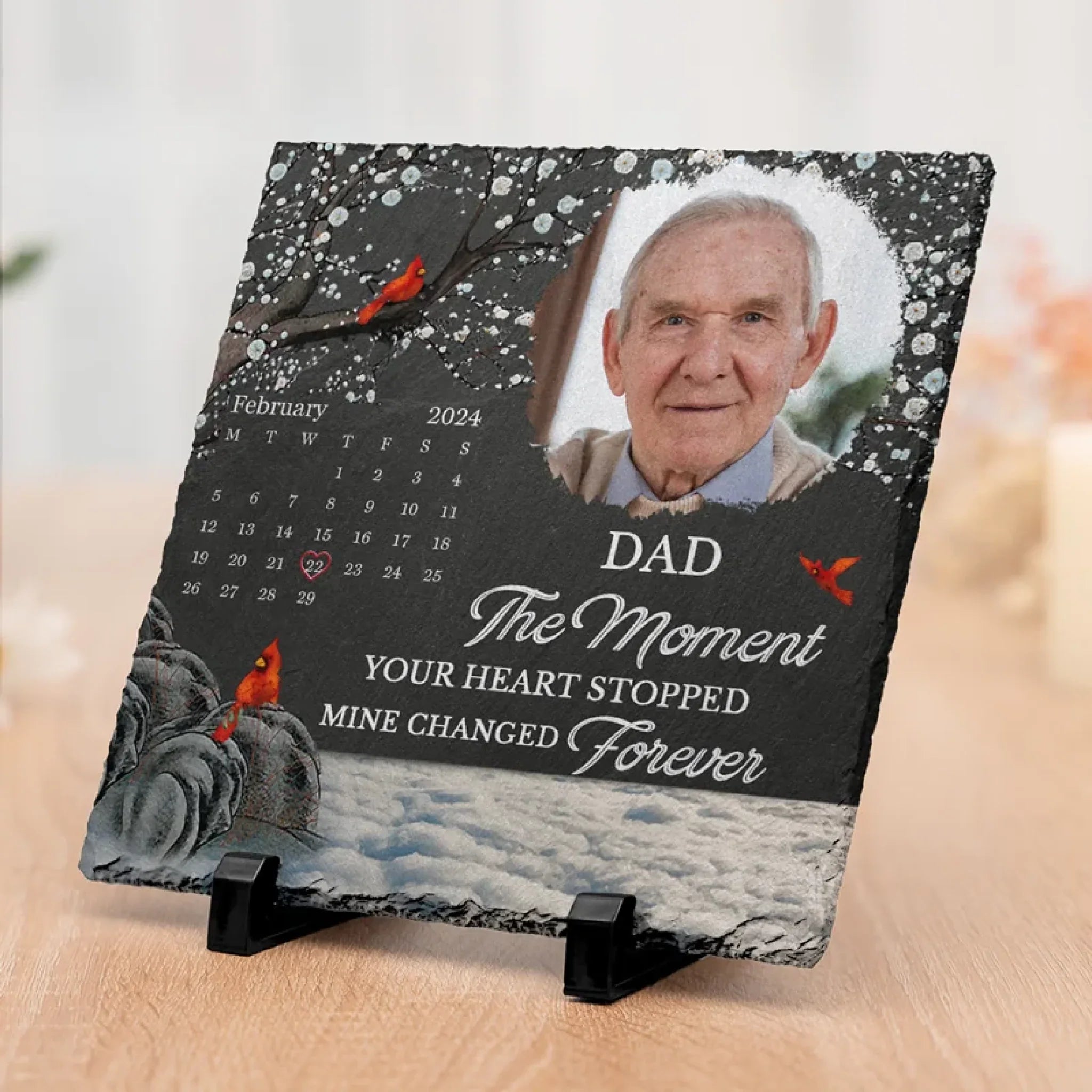 Custom Photo The Moment Your Heart Stopped Mine Changed Forever - Memorial Personalized Custom Square Shaped Stone With Stand - Sympathy Gift For Family Members
