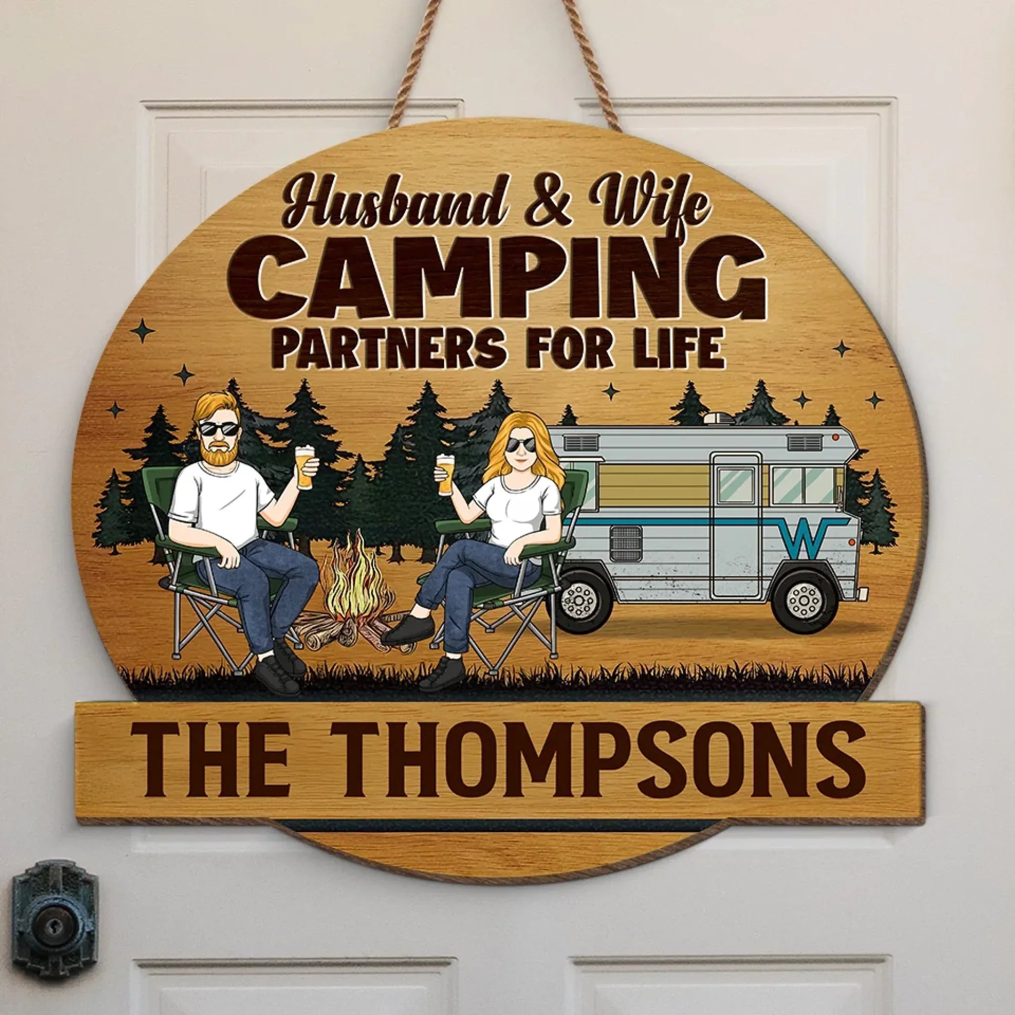Add Passion To Your Home With Themed Gifts - Couple Personalized Custom Shaped Home Decor Wood Sign - House Warming Gift For Husband Wife, Camping Lovers, Yourself