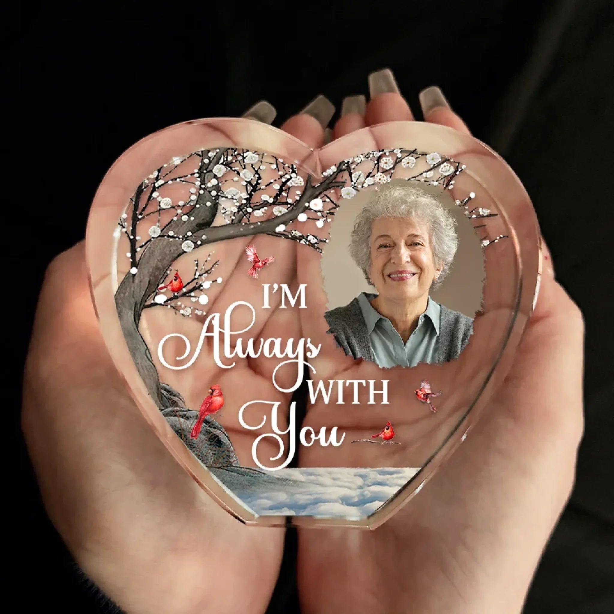 Custom Photo Forever in My Heart, Always by My Side - Memorial Personalized Custom 3D Crystal Heart Shaped - Sympathy Gift For Family Members