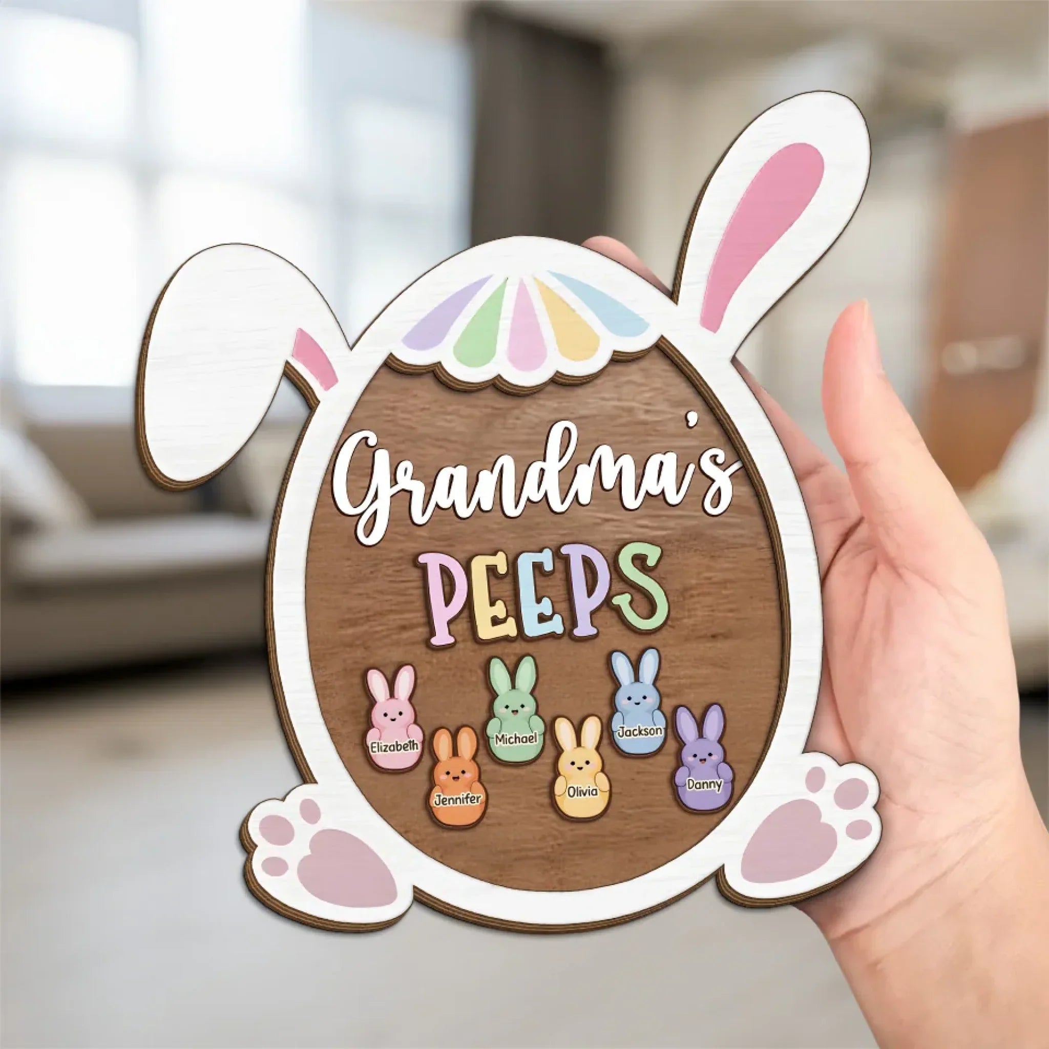 Grandma’s Heart, My Safe Place - Family Personalized Custom 2-Layered Wooden Plaque With Stand - Easter Gift For Mom, Grandma