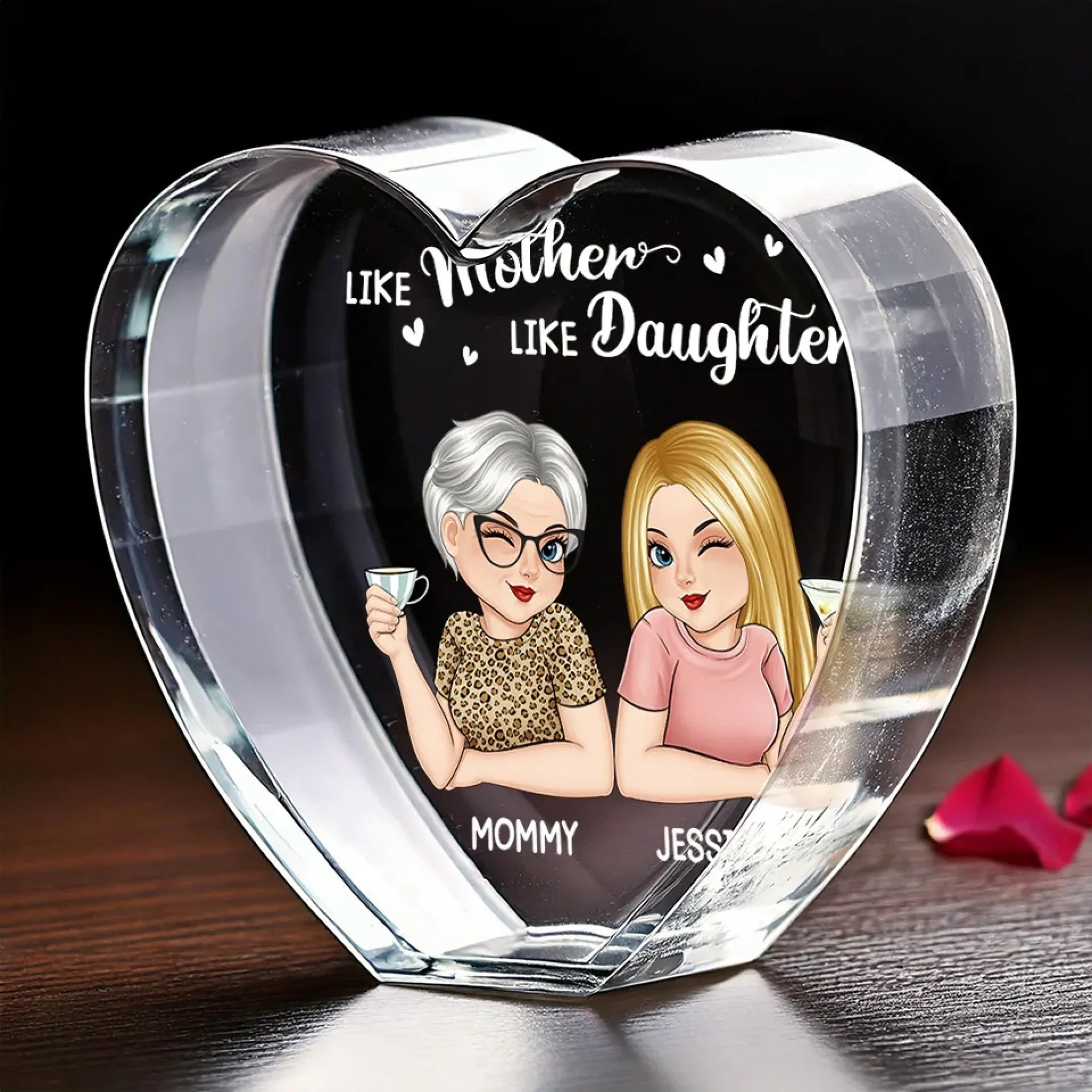 Like Mother Like Daughter - Family Personalized Custom 3D Crystal Heart Shaped - Mother's Day, Gift For Mom