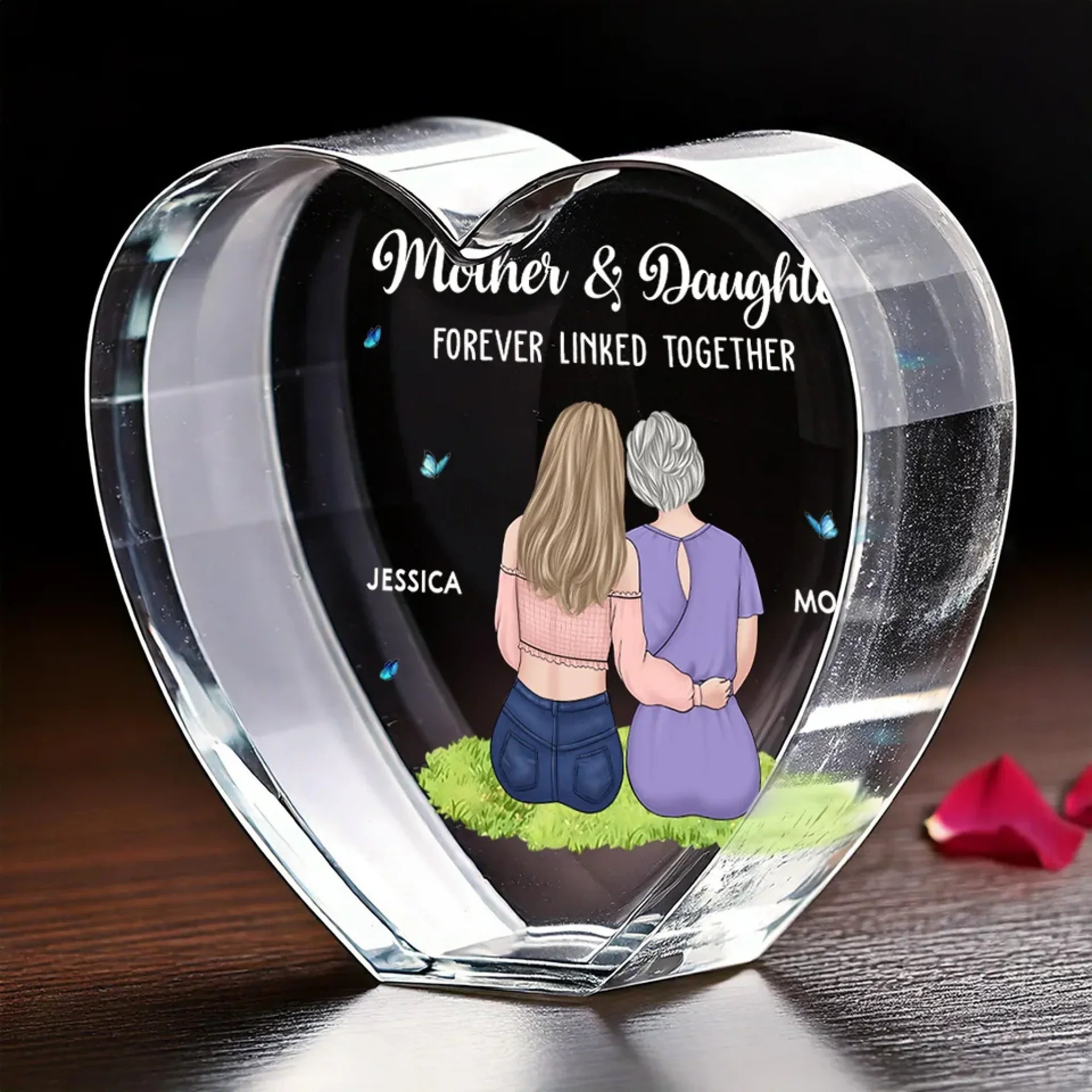 Mother And Daughter Forever Linked Together - Family Personalized Custom 3D Crystal Heart Shaped - Mother's Day, Gift For Mom