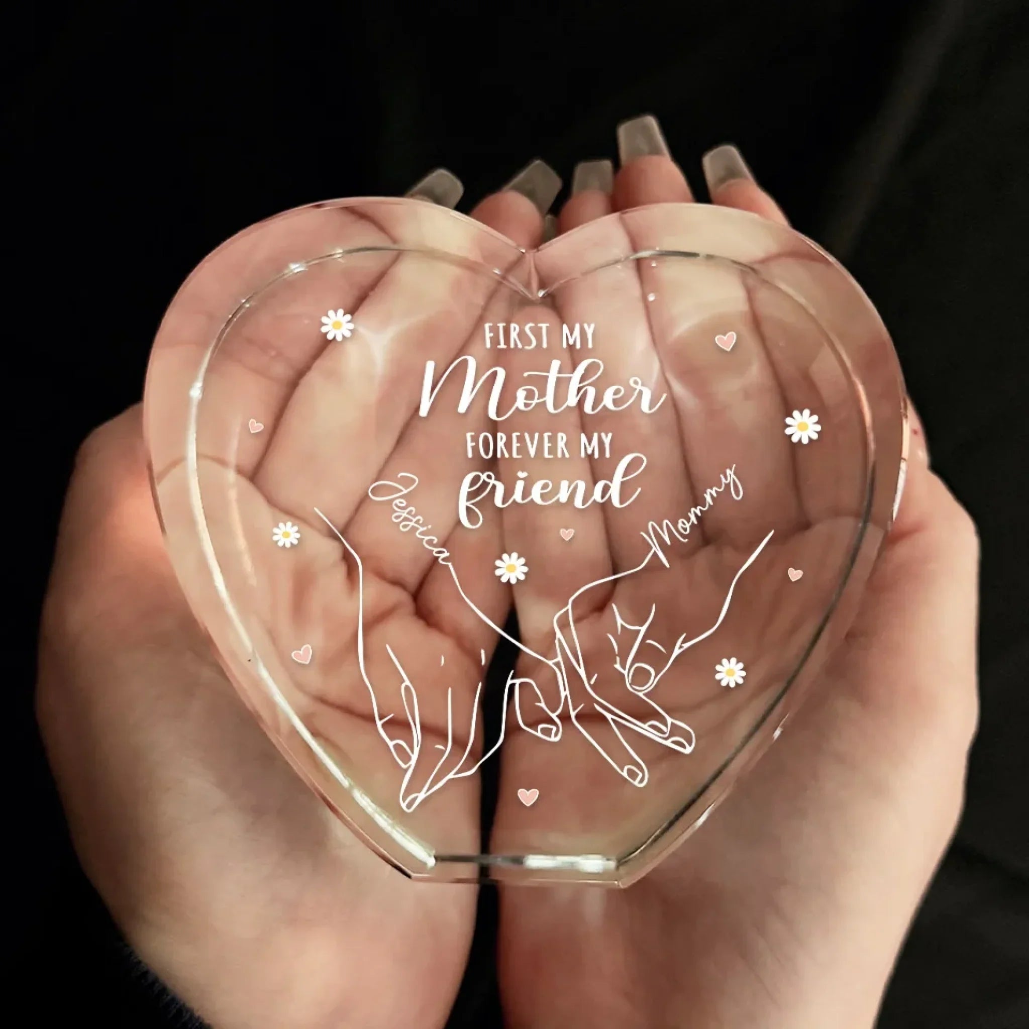First My Mother Forever My Friend - Family Personalized Custom 3D Crystal Heart Shaped - Mother's Day, Gift For Mom, Daughter