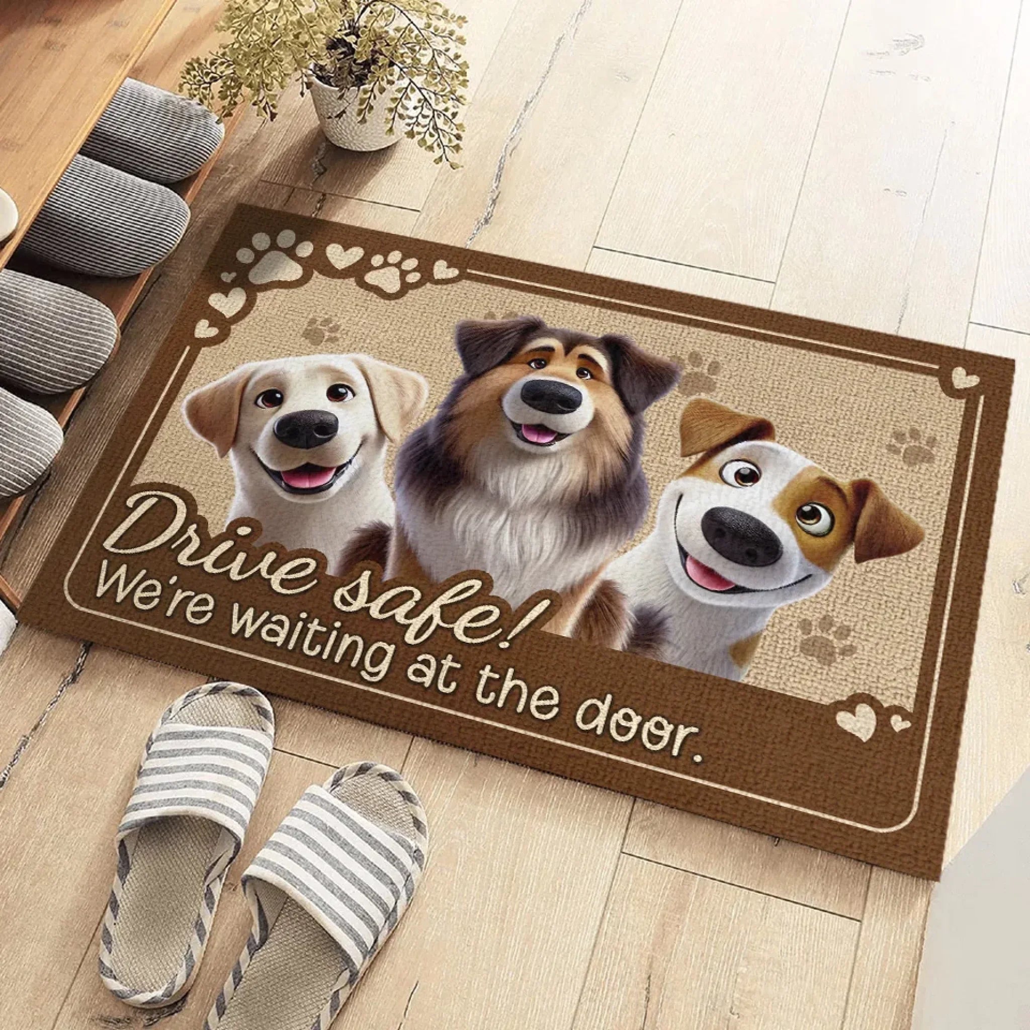 We're Waiting At The Front Door - Dog Personalized Custom Home Decor Decorative Mat - House Warming Gift For Pet Owners, Pet Lovers