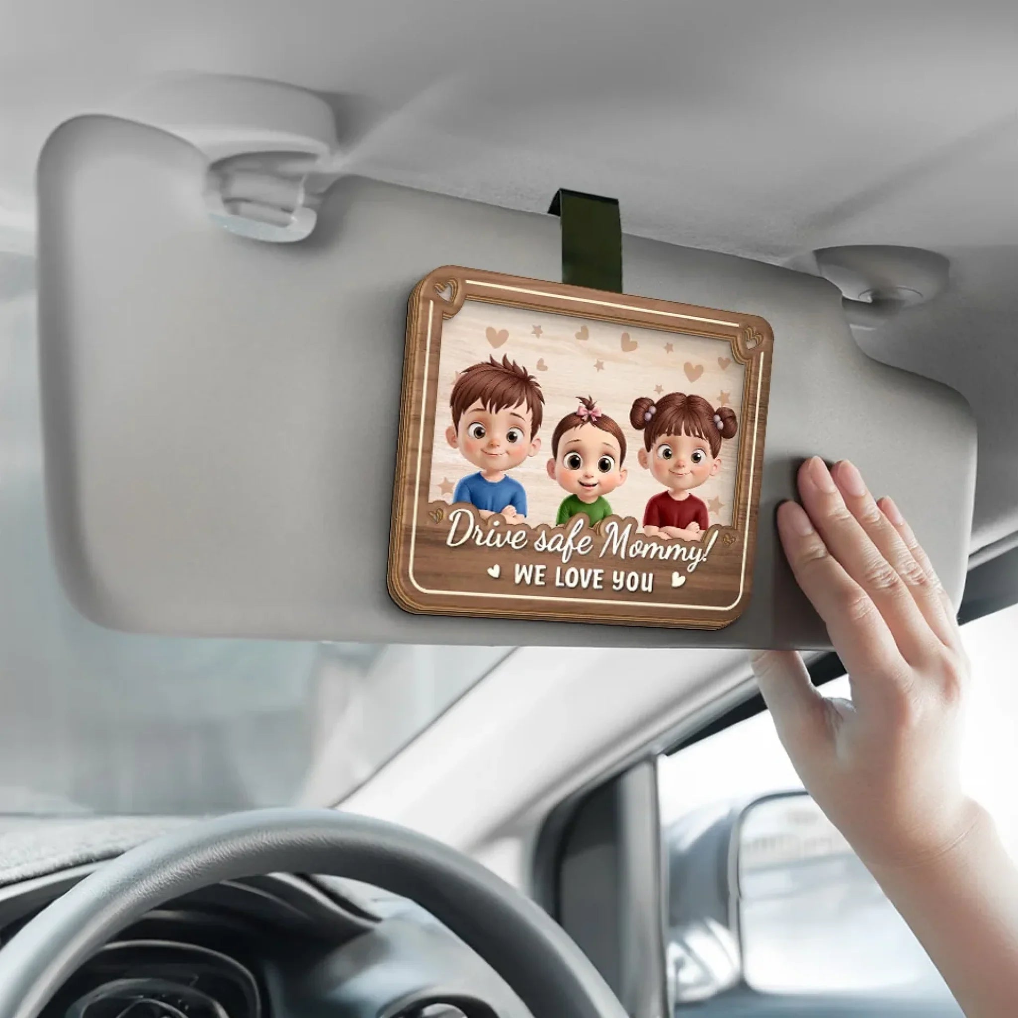 A Grandma’s Heart Never Drives Alone - Family Personalized Custom Car Visor Clip - Mother's Day, Gift For Mom, Grandma
