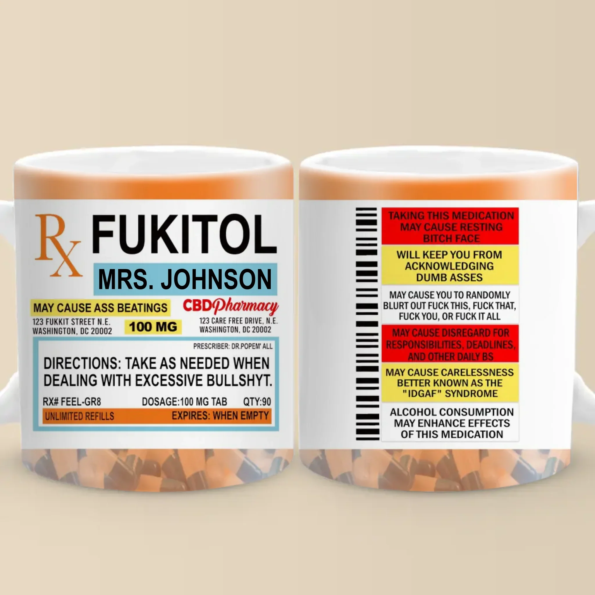 Fukitol Rx Prescription For Recharging Your Mind And Soul - Friend Personalized Custom Mug - New Arrival, Gift For Best Friends, Sisters, Family Members, Coworkers  AMZ