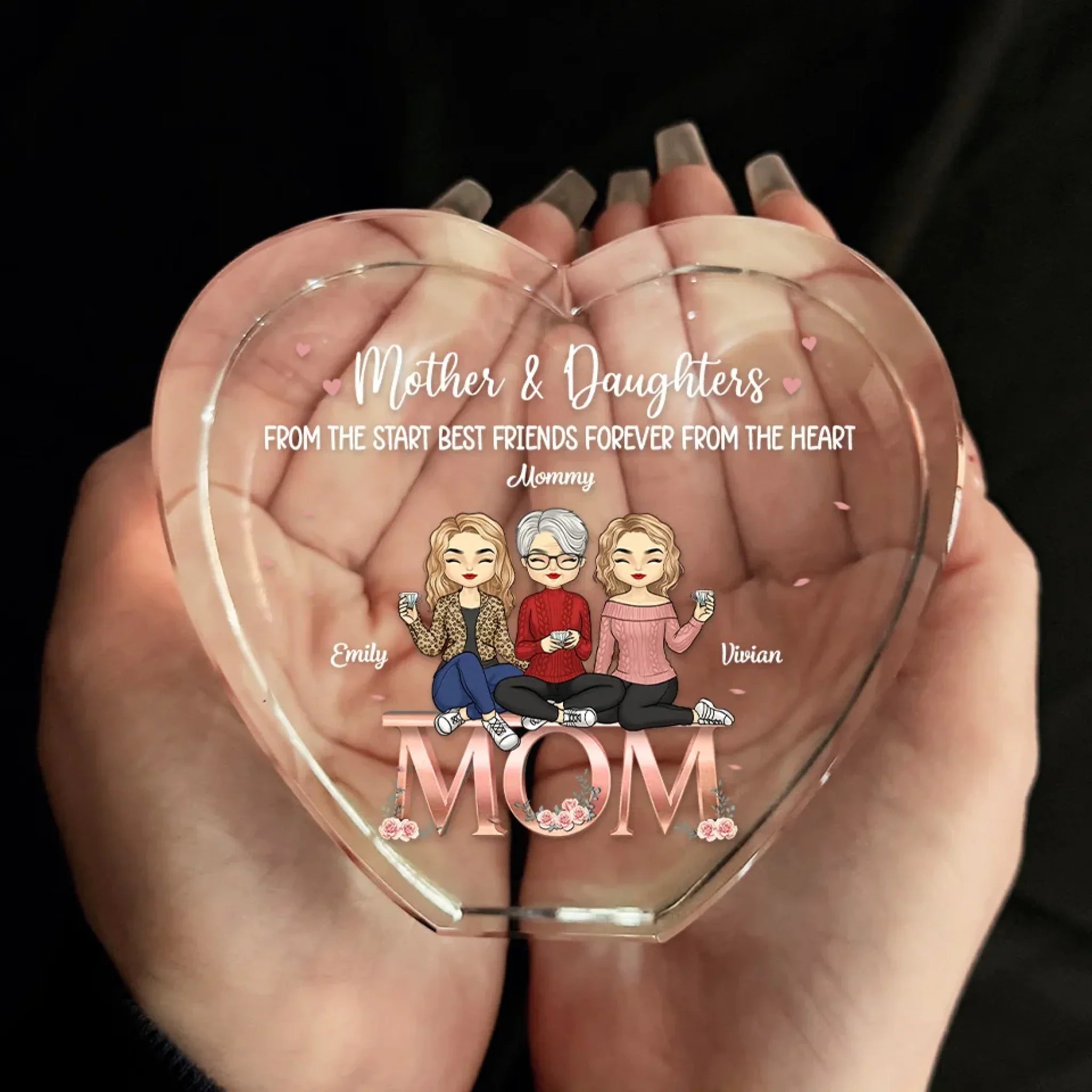 We Are Best Friends Forever From The Heart - Family Personalized Custom 3D Crystal Heart Shaped - Mother's Day, Gift For Mom, Daughter