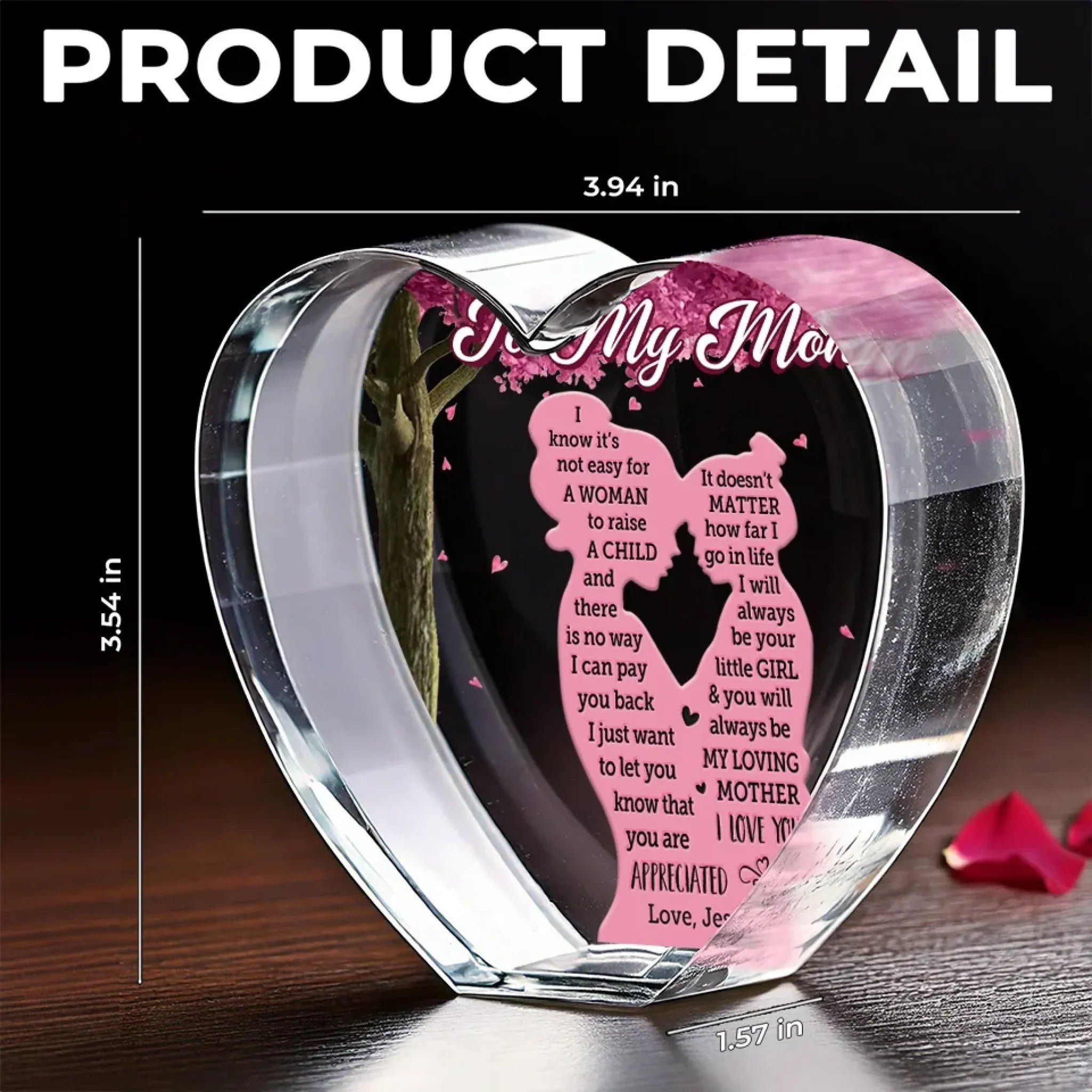 Mom Is The Heart Of The Family - Family Personalized Custom 3D Crystal Heart Shaped - Mother's Day, Gift For Mom, Daughter