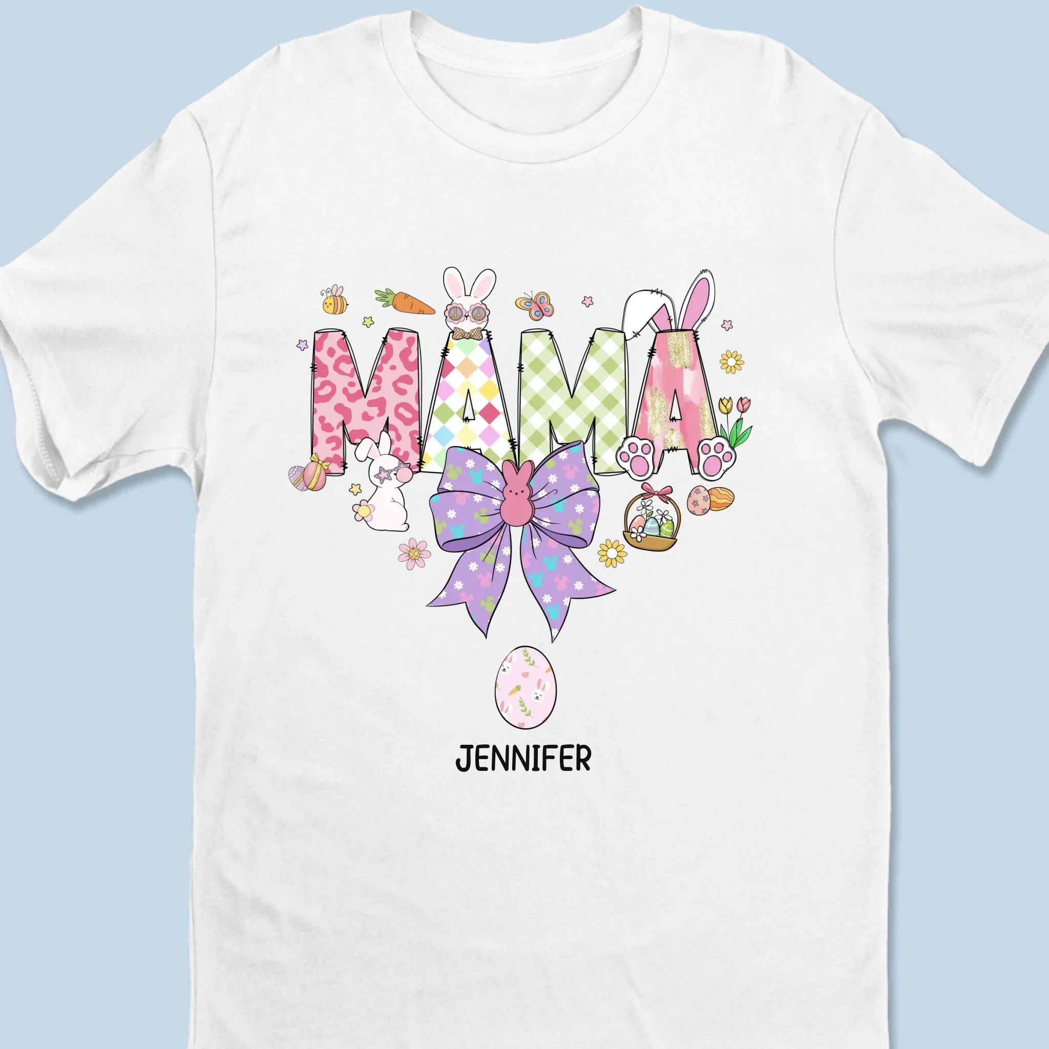 Mama Bunny Loves Her Peeps - Family Personalized Custom Unisex T-shirt, Premium T-shirt, Hoodie - Easter Gift For Mom, Grandma