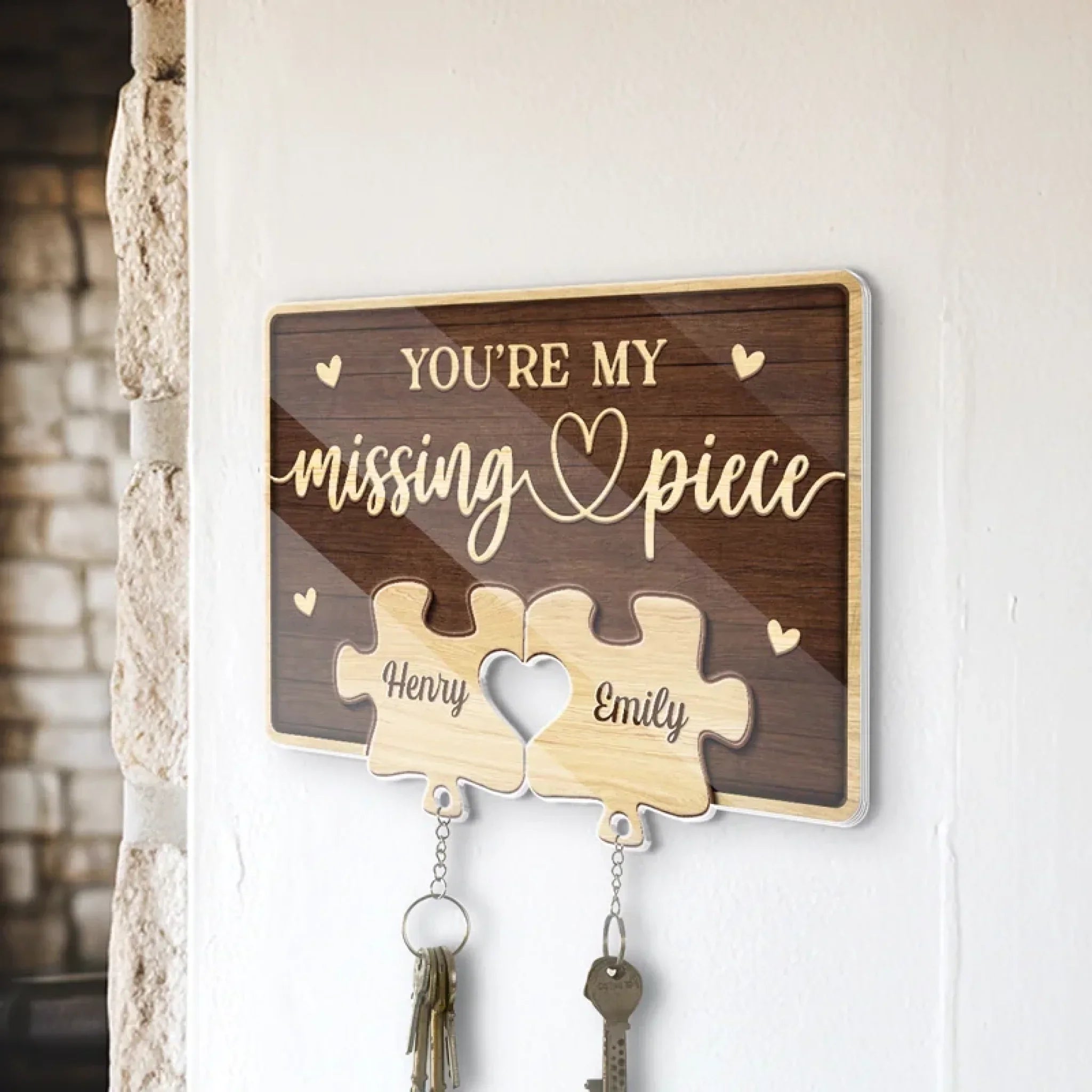 Together, We Complete The Puzzle Of Love - Couple Personalized Custom Acrylic Puzzle Key Holder - House Warming Gift For For Husband Wife, Anniversary