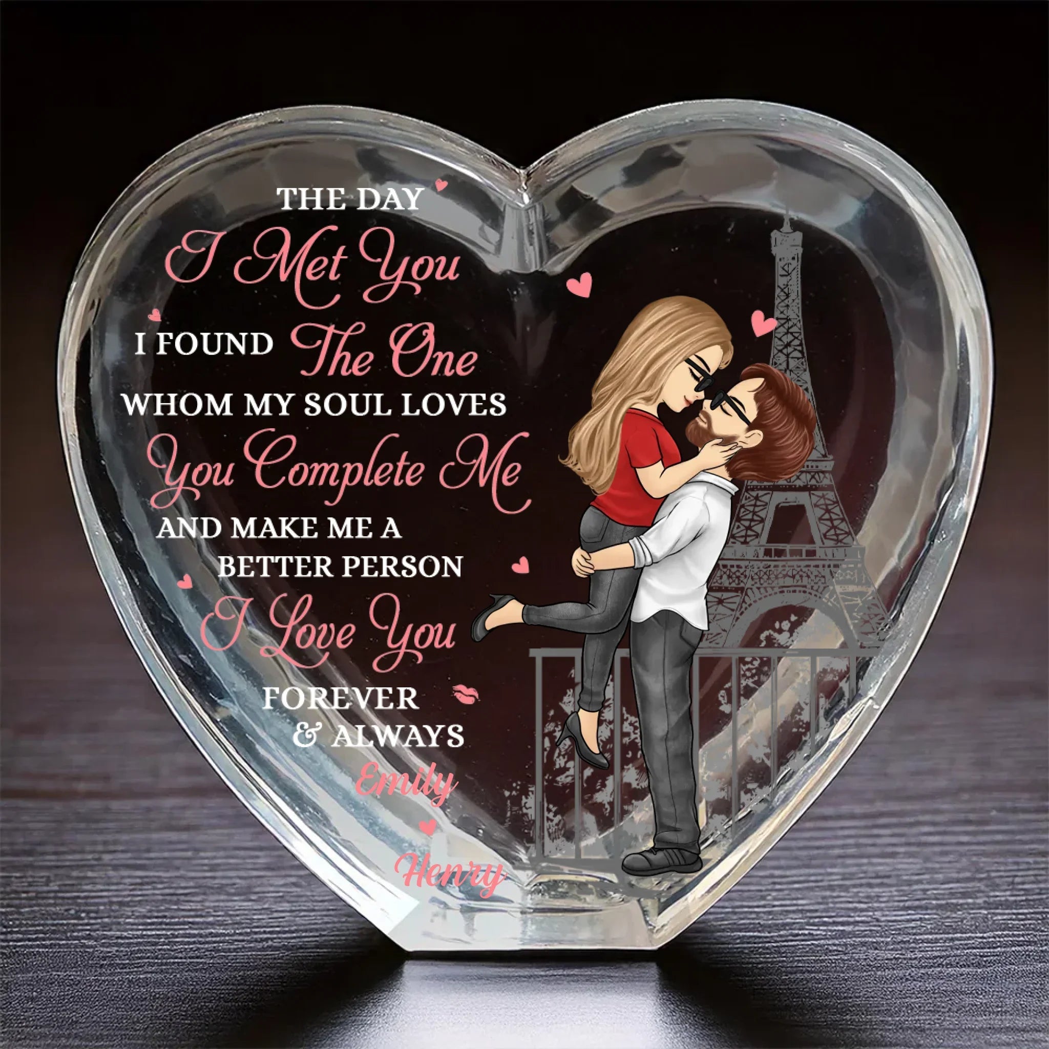 Holding You Forever - Couple Personalized Custom 3D Crystal Heart Shaped - Gift For Husband Wife, Anniversary