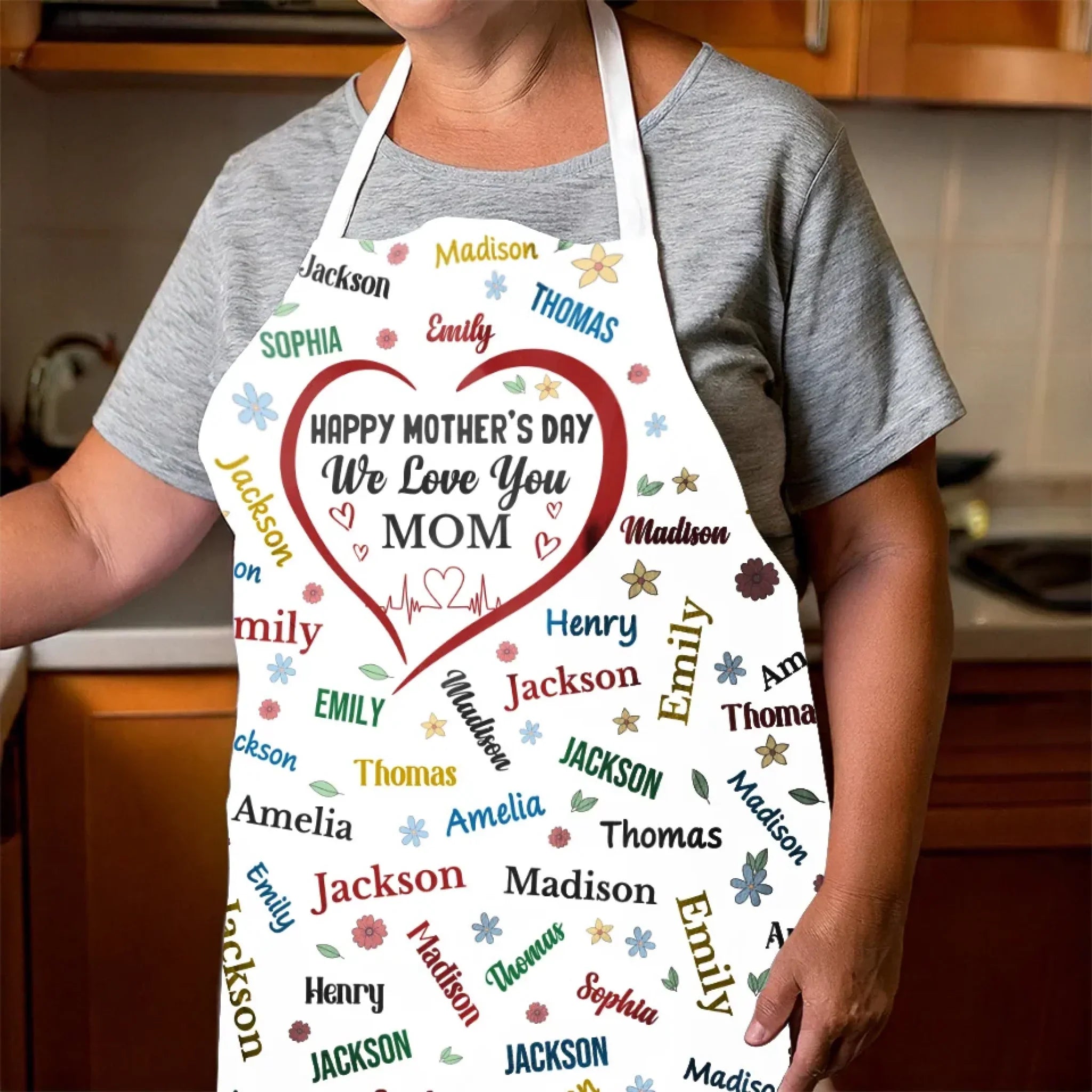 Forever Grateful, Always Loved - Family Personalized Custom Apron - Mother's Day, Gift For Mom, Grandma