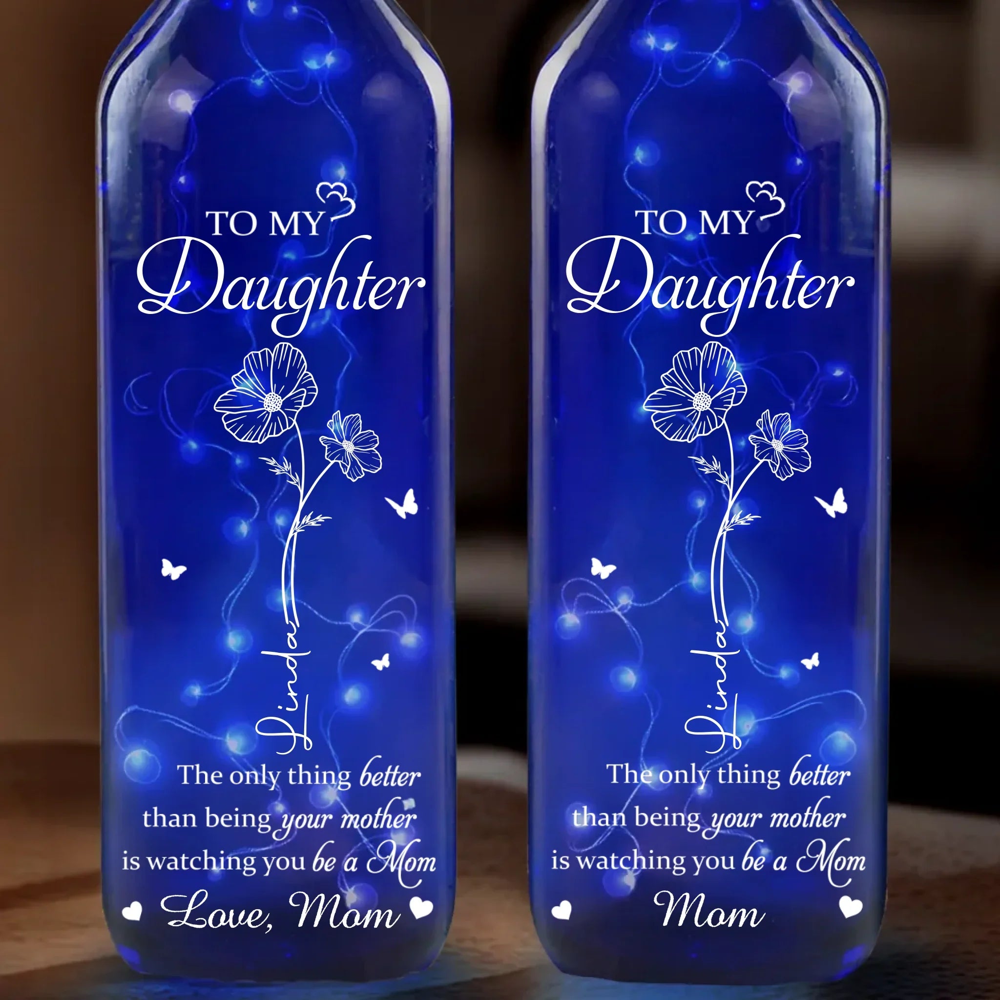 Watching You Grow, My Joy - Family Personalized Custom Blue Bottle Lamp - Mother's Day, Gift For Mom, Daughter