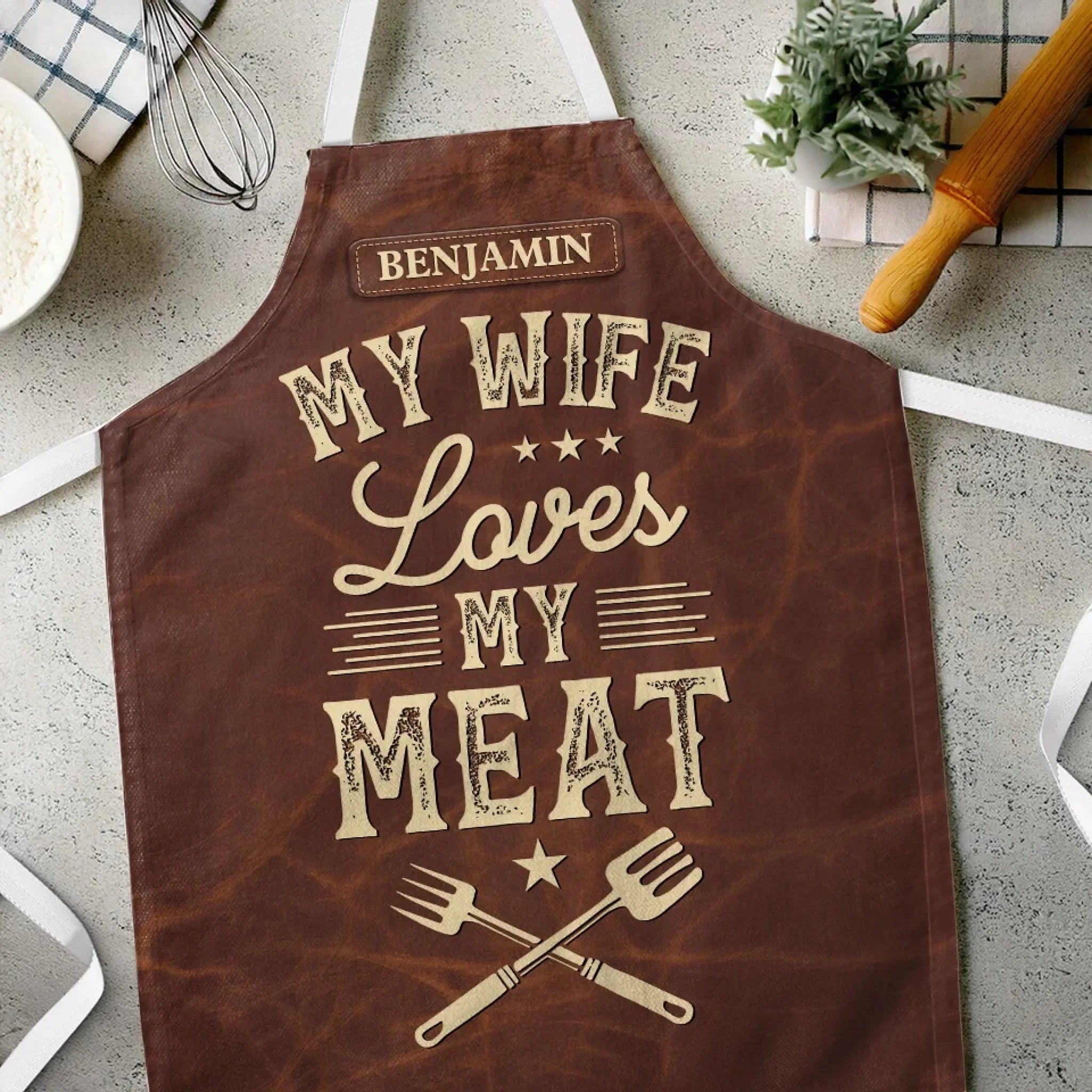 Love On The Grill - Couple Personalized Custom Apron - Gift For Husband Wife, Anniversary