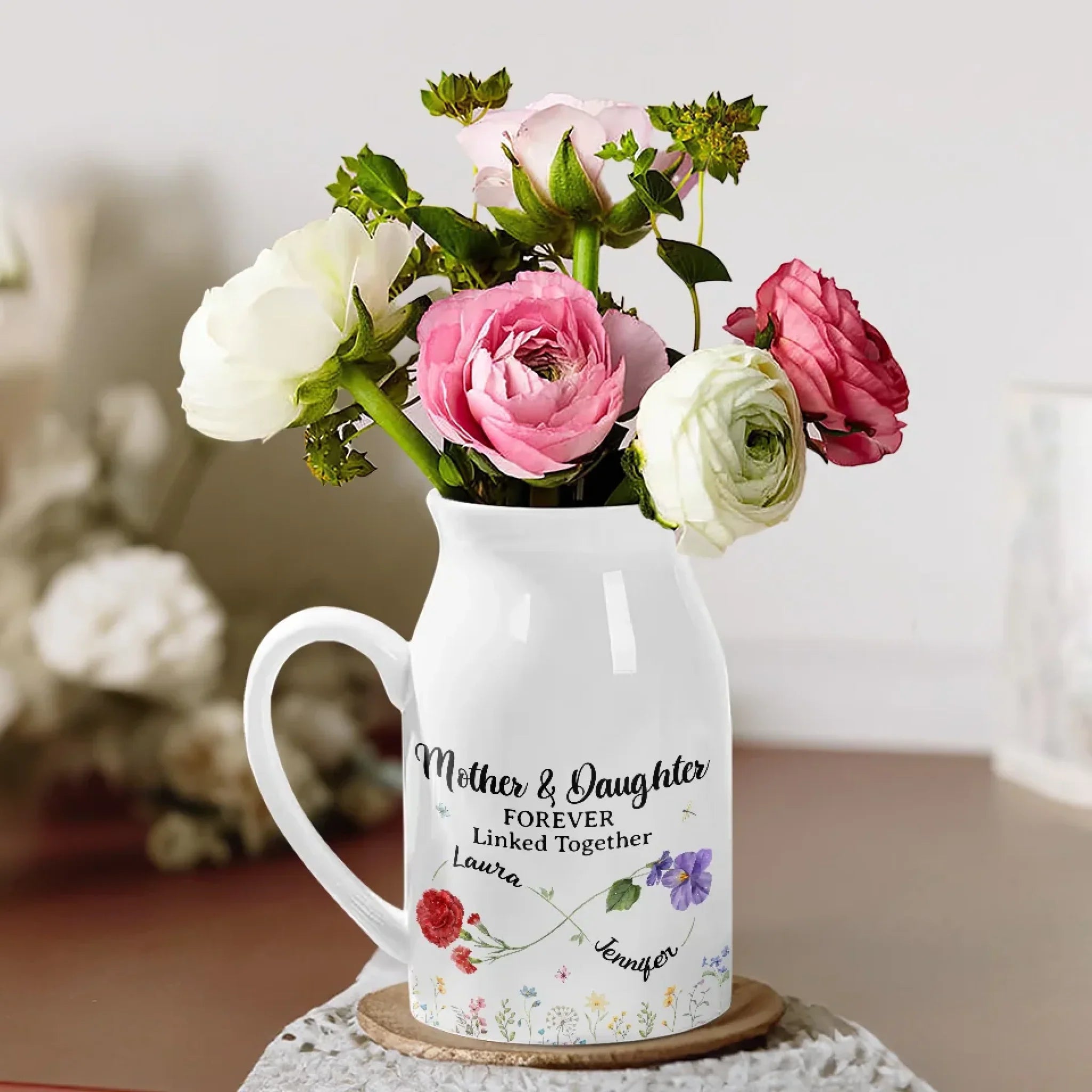 The Love Between Mother & Daughter Is Forever - Family Personalized Custom Home Decor Flower Vase - Mother's Day, House Warming Gift For Mom, Daughter