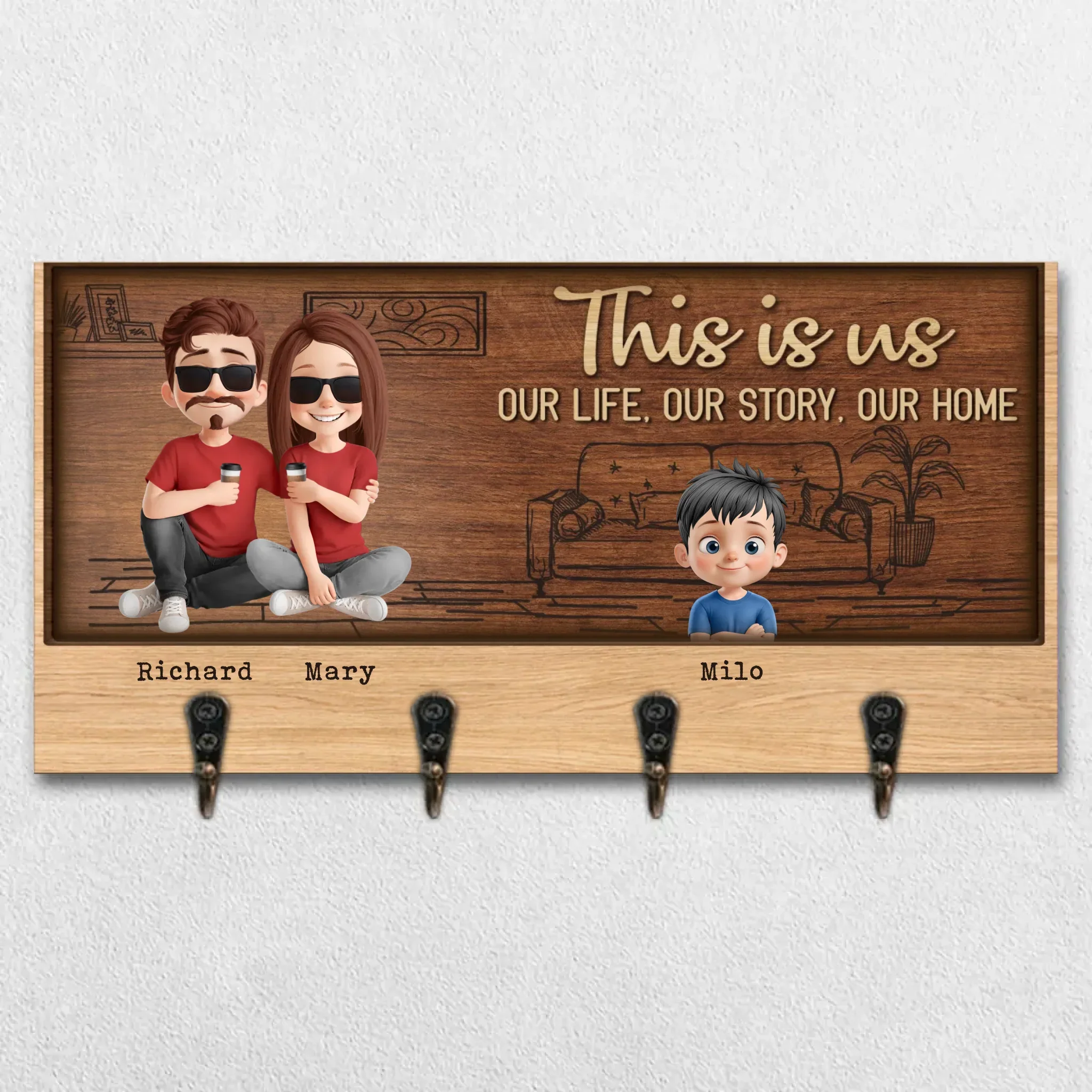 Home Is Where Love Grows - Family Personalized Custom Home Decor Key Hanger, Key Holder - House Warming Gift For Family Members