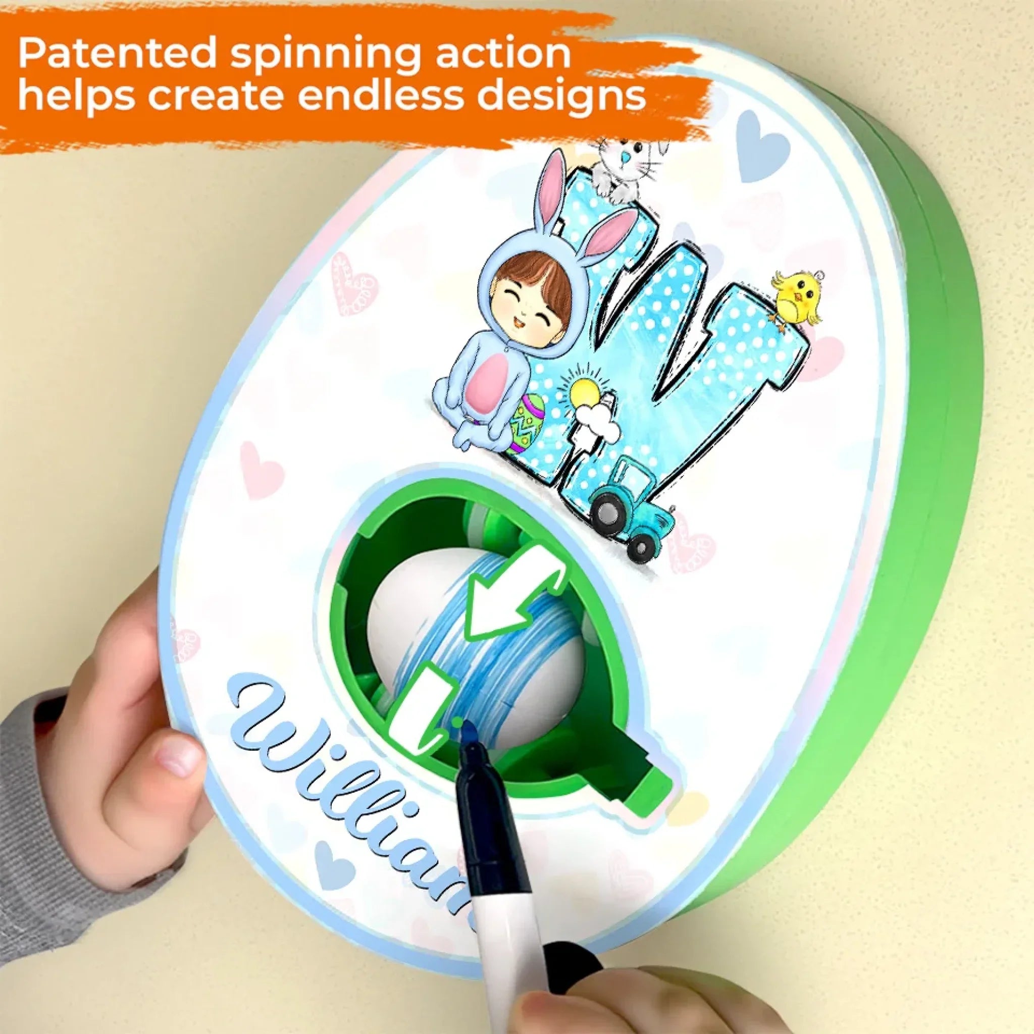 Sweet Bunny Dreams - Family Personalized Custom Easter Egg Decorating Kit, Egg Spinner Machine With Markers - Easter Gift For Family Members