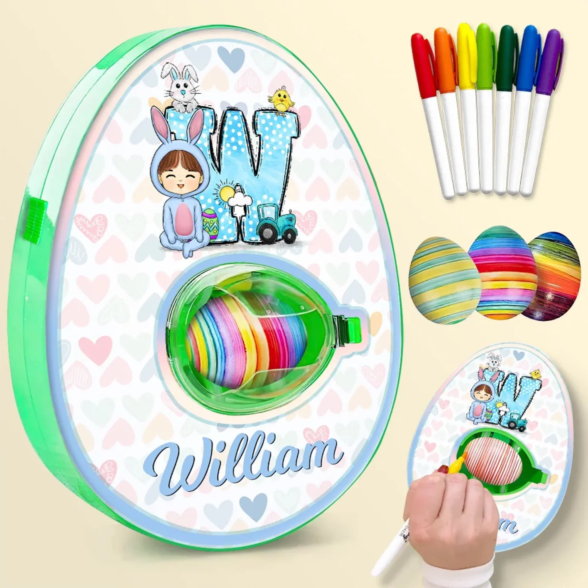 Sweet Bunny Dreams - Family Personalized Custom Easter Egg Decorating Kit, Egg Spinner Machine With Markers - Easter Gift For Family Members