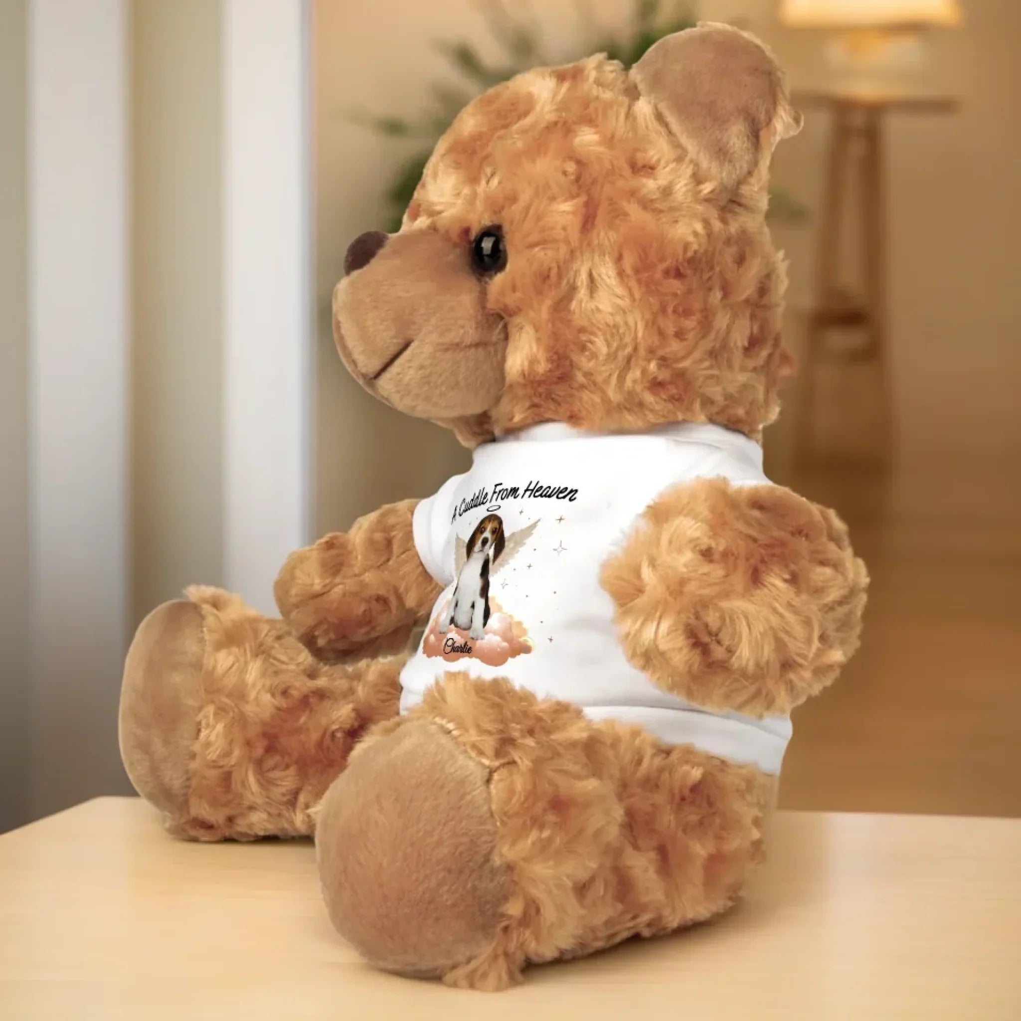 Custom Photo Cuddles From My Furry Guardian Angel - Memorial Personalized Custom Teddy Bear Plush - Sympathy Gift For Pet Owners, Pet Lovers