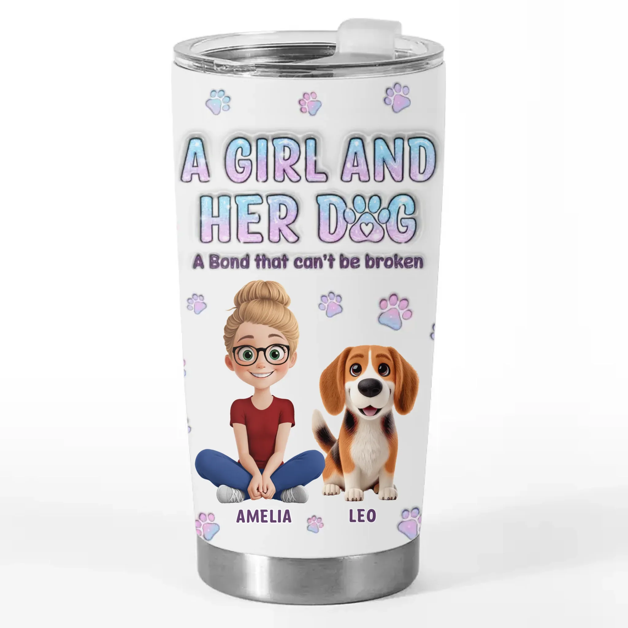 A Girl And Her Dog, A Perfect Pair - Dog Personalized Custom 3D Inflated Effect Printed Tumbler - Gift For Pet Owners, Pet Lovers