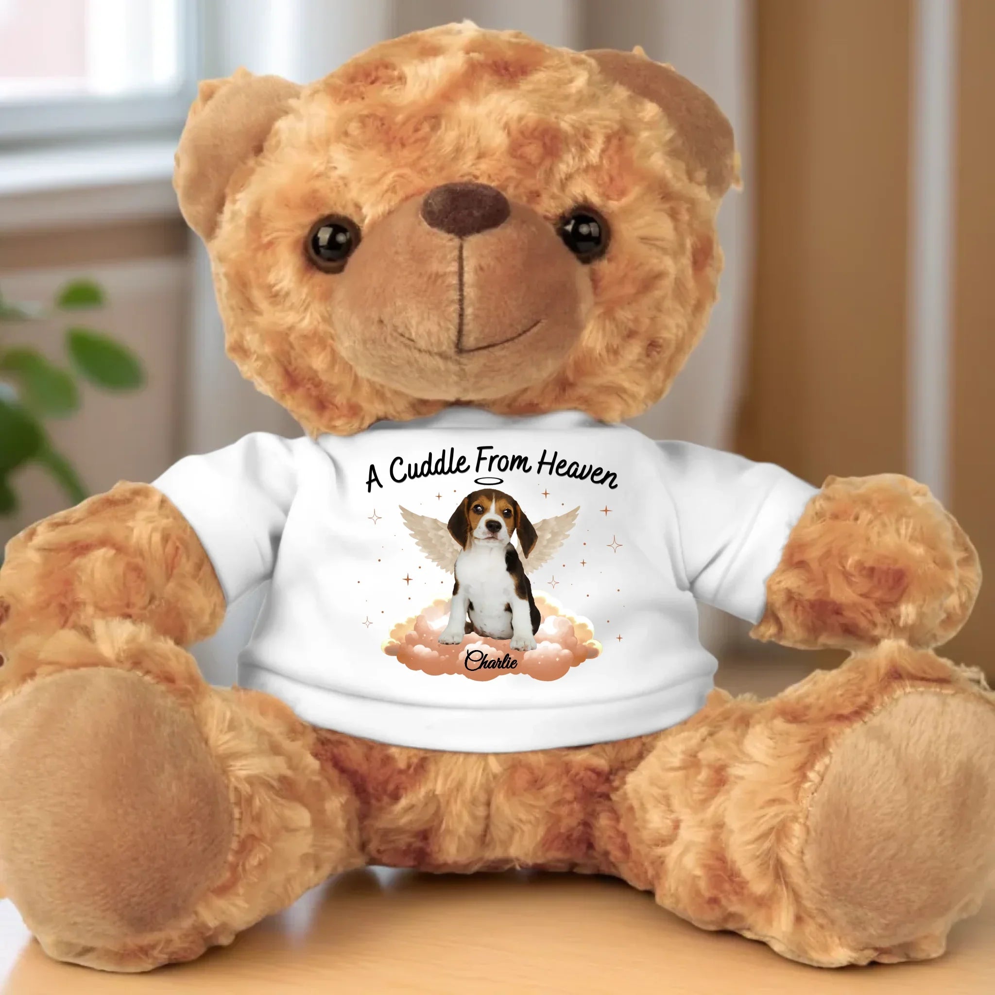 Custom Photo Cuddles From My Furry Guardian Angel - Memorial Personalized Custom Teddy Bear Plush - Sympathy Gift For Pet Owners, Pet Lovers