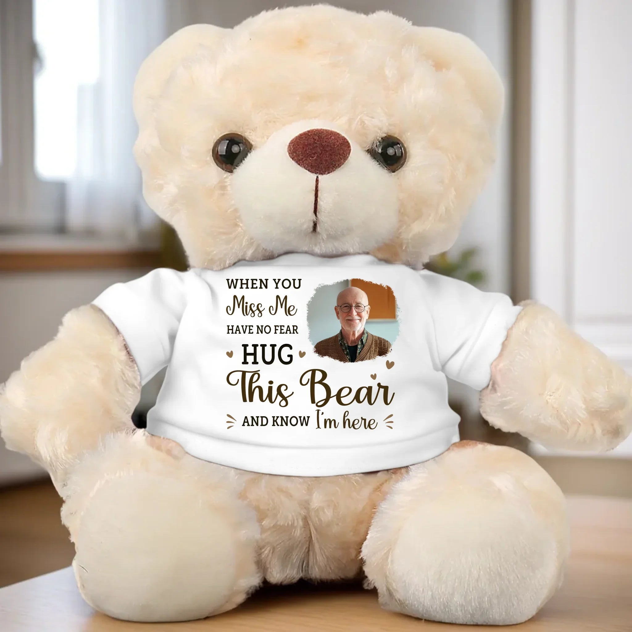 Custom Photo Hug This Bear And Feel My Love - Memorial Personalized Custom Teddy Bear Plush - Sympathy Gift For Family Members