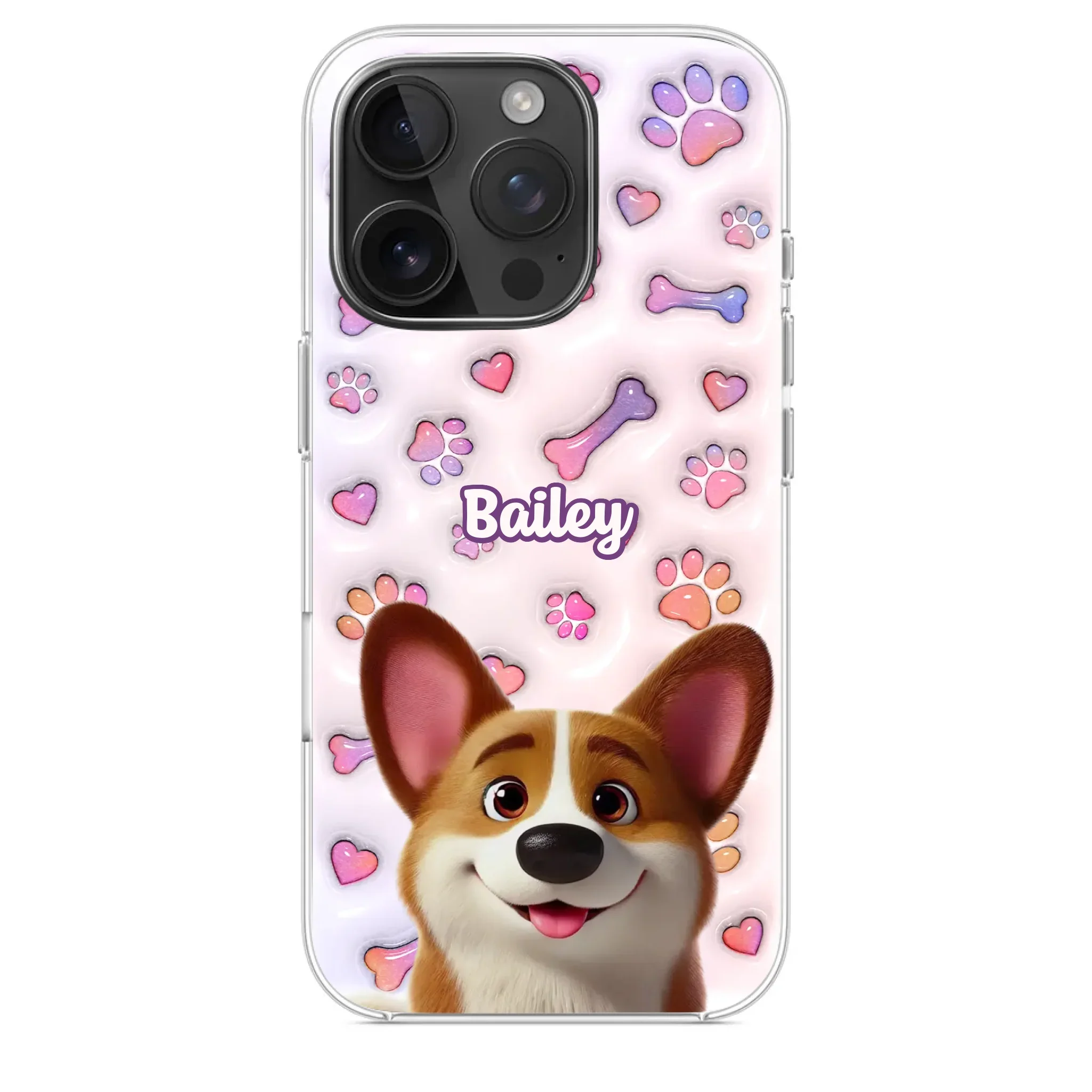 Tail Wagging Happiness - Dog Personalized Custom 3D Inflated Effect Printed Clear Phone Case - Gift For Pet Owners, Pet Lovers