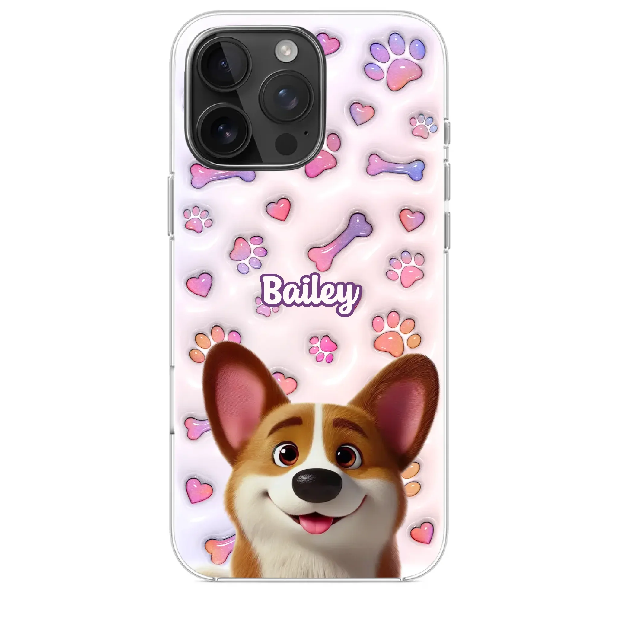 Tail Wagging Happiness - Dog Personalized Custom 3D Inflated Effect Printed Clear Phone Case - Gift For Pet Owners, Pet Lovers