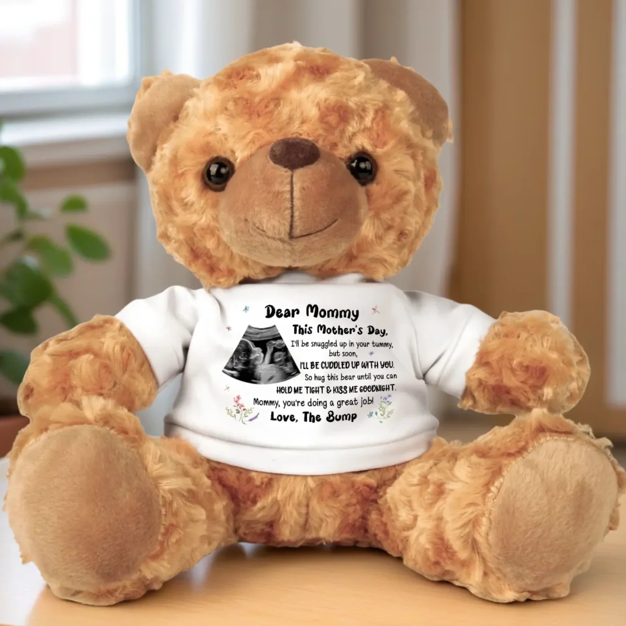 Custom Photo Cuddle This Bear Until You Can Hold Me - Family Personalized Custom Teddy Bear Plush - Mother's Day, Baby Shower Gift, Gift For First Mom, Pregnancy, Newborn Baby