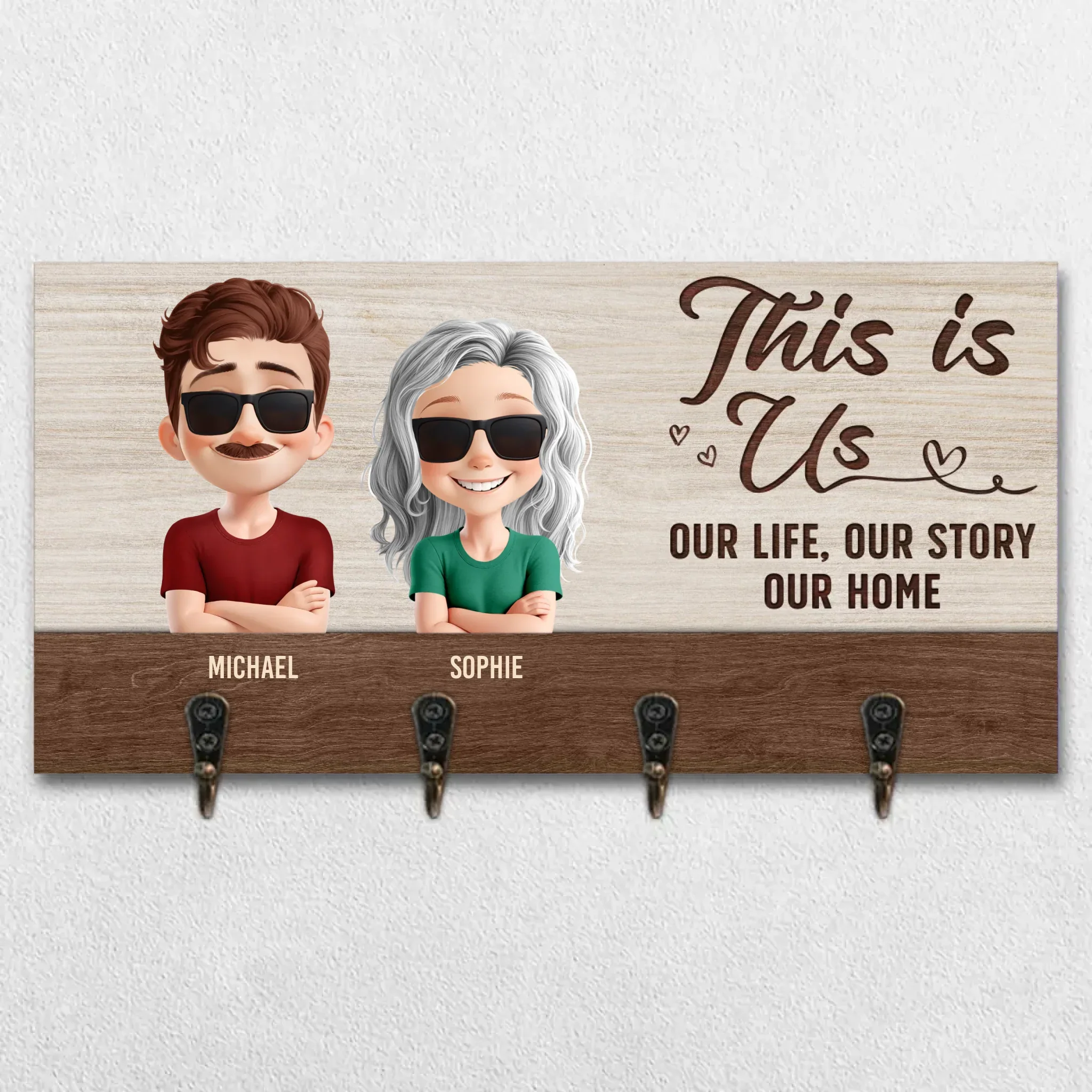 Keys To Happiness Start Here - Family Personalized Custom Home Decor Key Hanger, Key Holder - House Warming Gift For Family Members