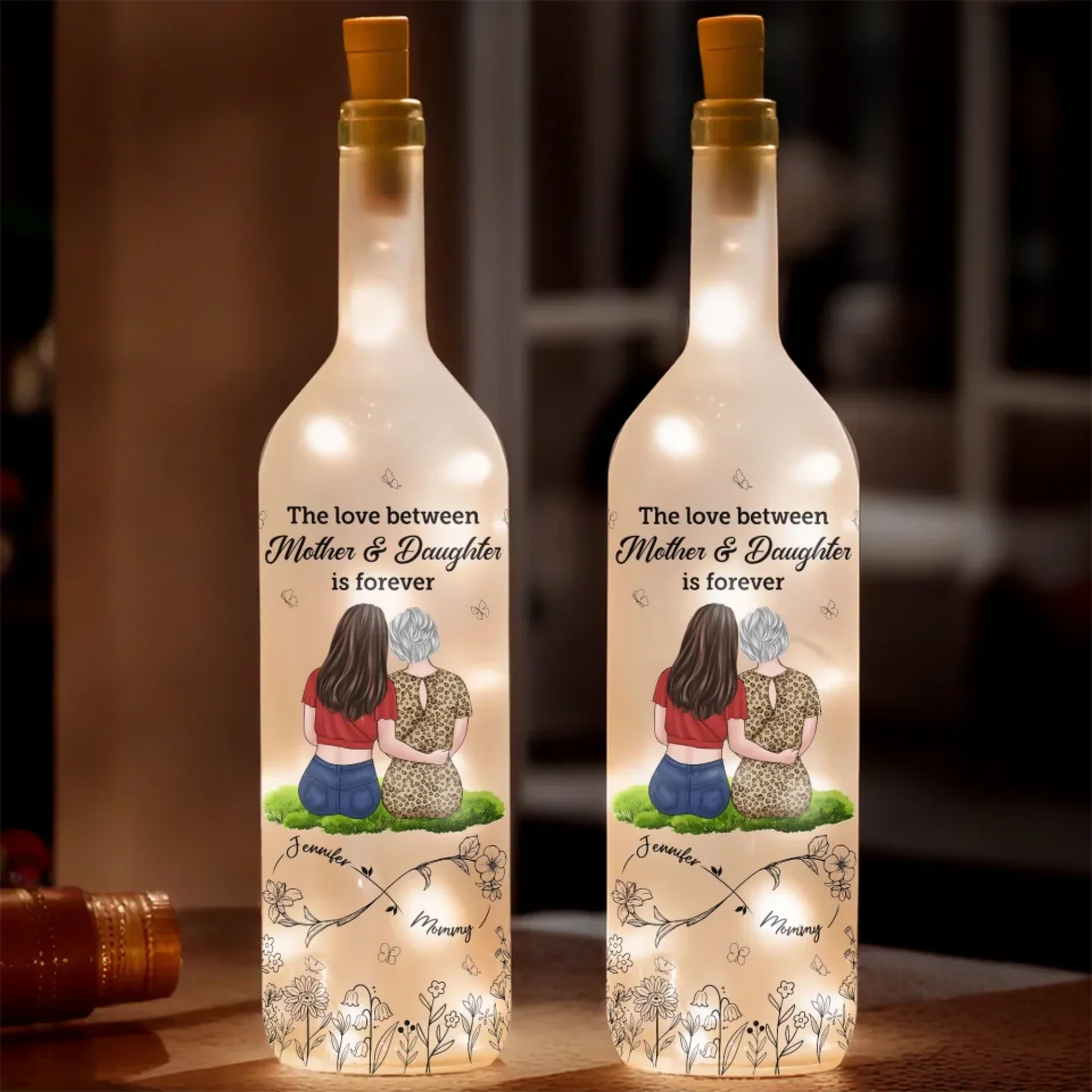A Mother And Daughter’s Love Is Eternal - Family Personalized Custom Bottle Lamp - Mother's Day, Gift For Mom, Daughter
