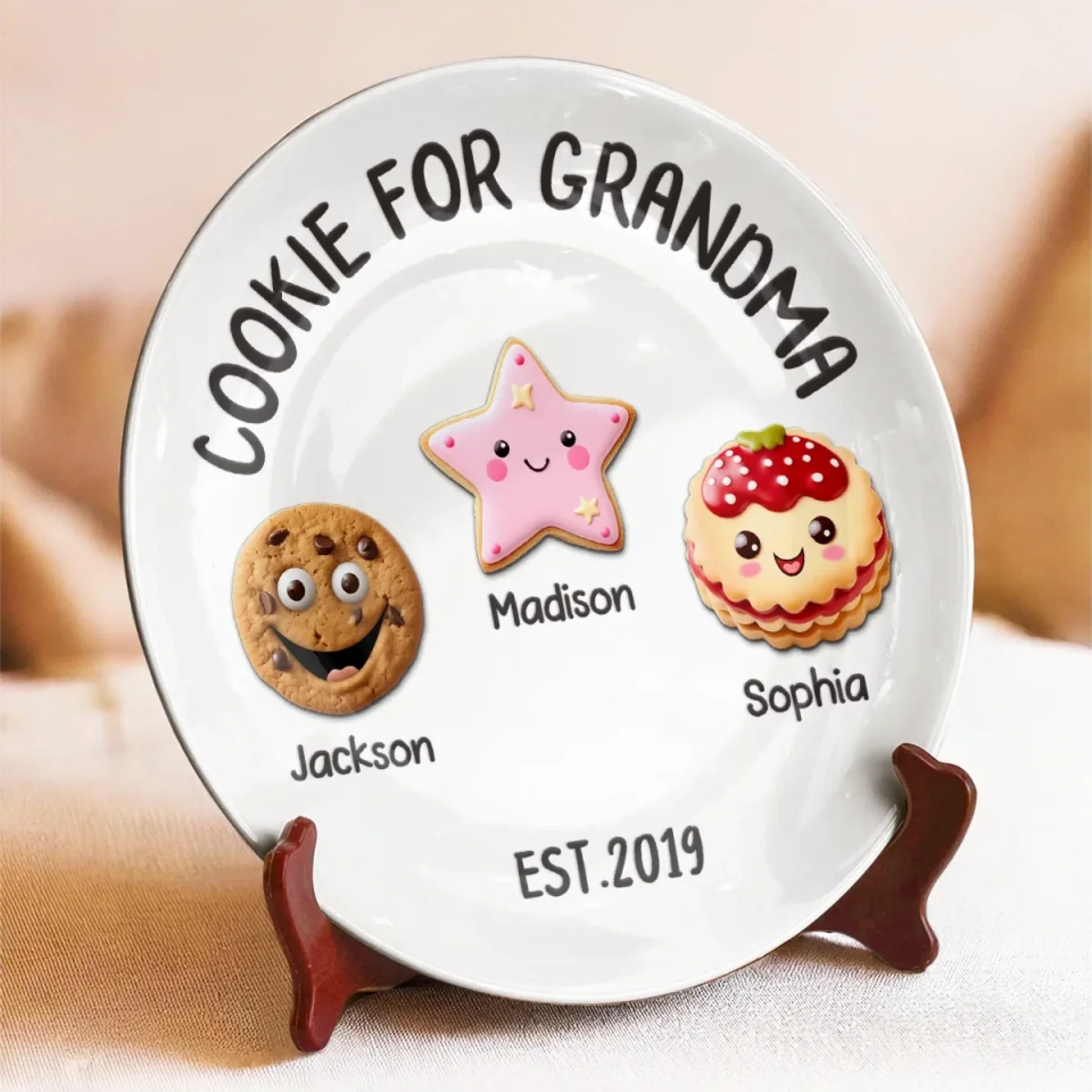 Grandma’s Cookie Plate, Full Of Love - Family Personalized Custom Ceramic Plate - Mother's Day, Gift For Mom, Grandma